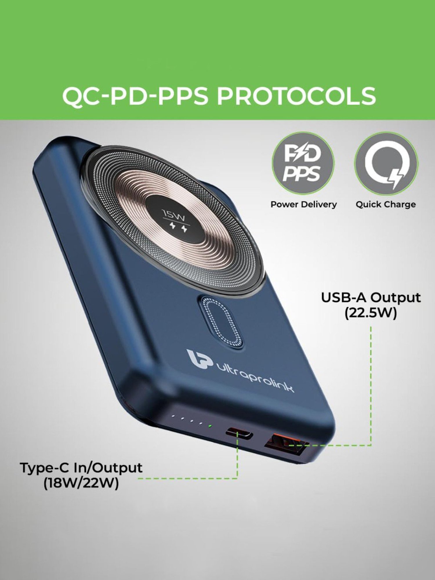 ULTRAPROLINK UM1114 10000 mAh Wireless Magnetic Mag-Safe Power Bank (Blue)