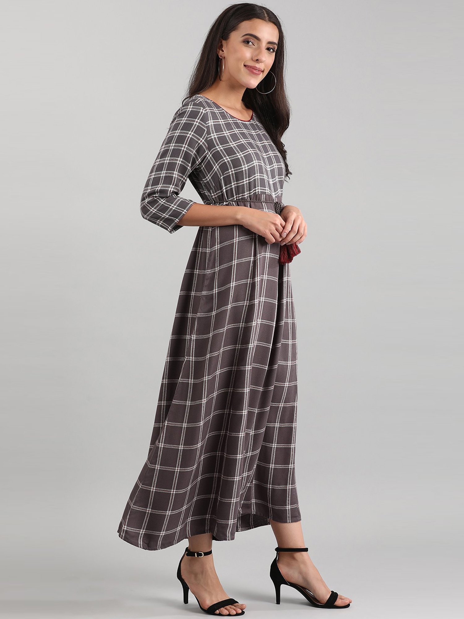 Aurelia Grey Plaid Pattern Jumpsuit