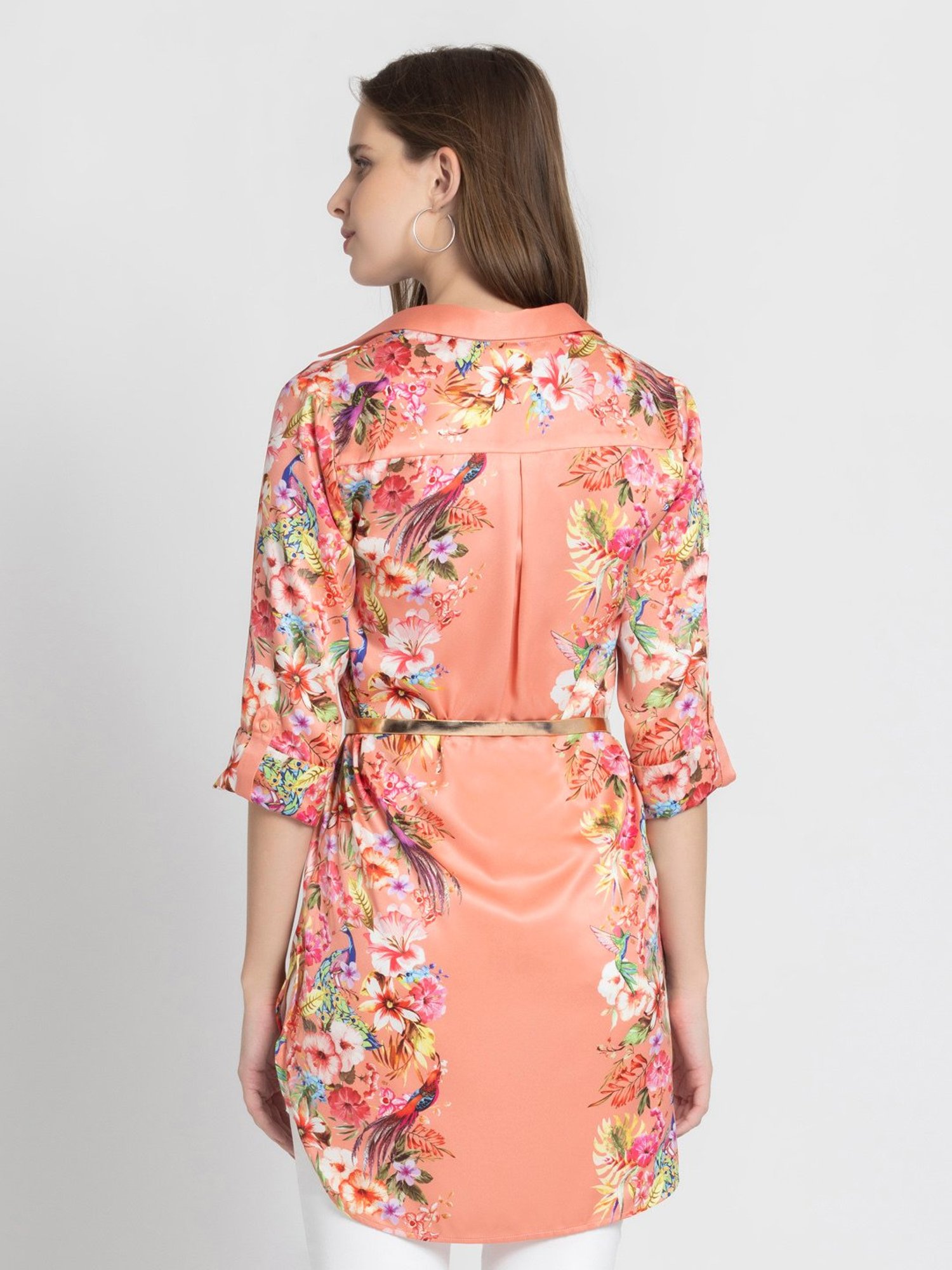 SHAYE Coral Floral Print Top