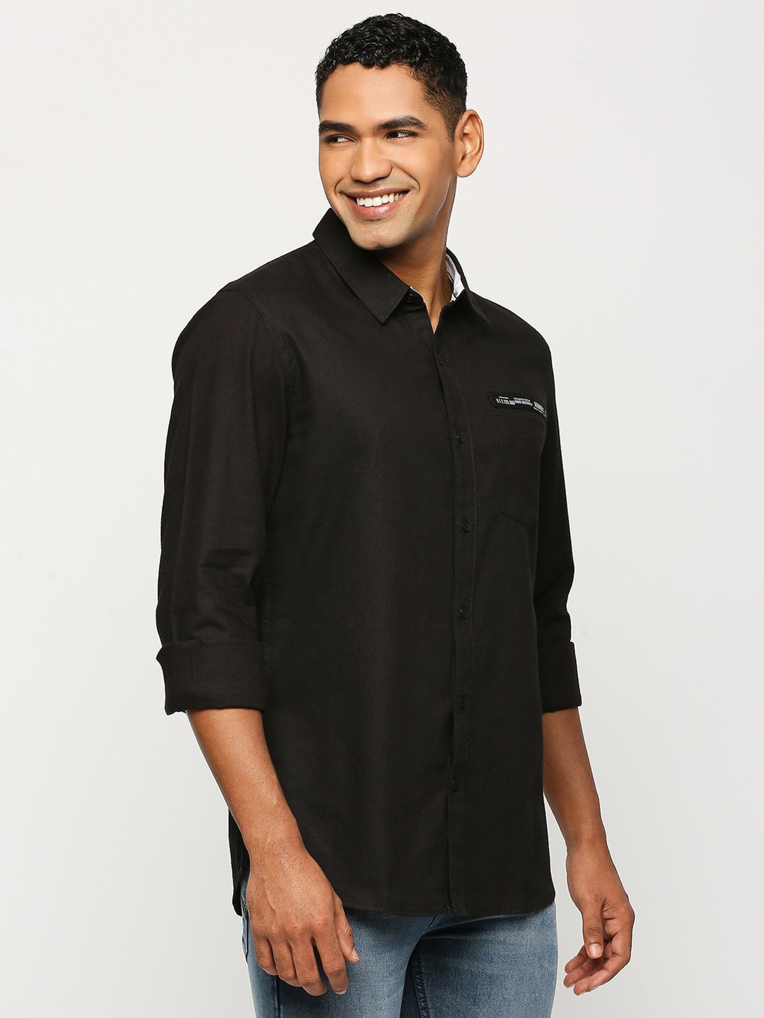 SOLEMIO Black Slim Fit Cotton Shirt