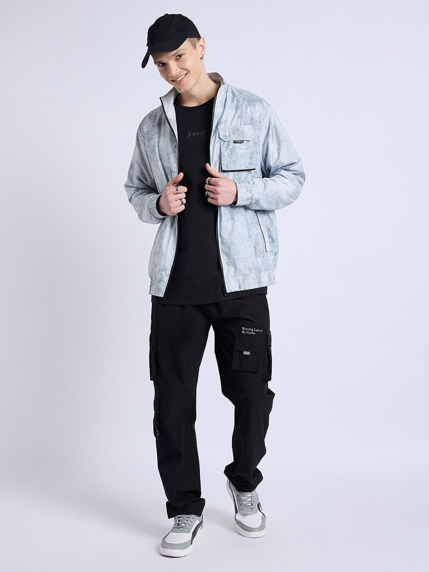 EDRIO Grey Regular Fit Printed Jacket