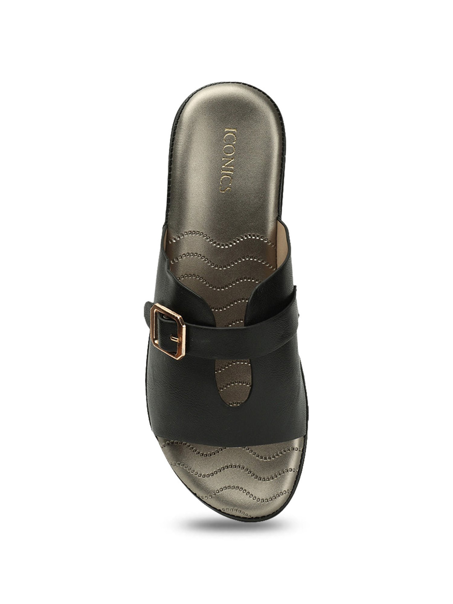 Iconics Women's Black Thong Wedges