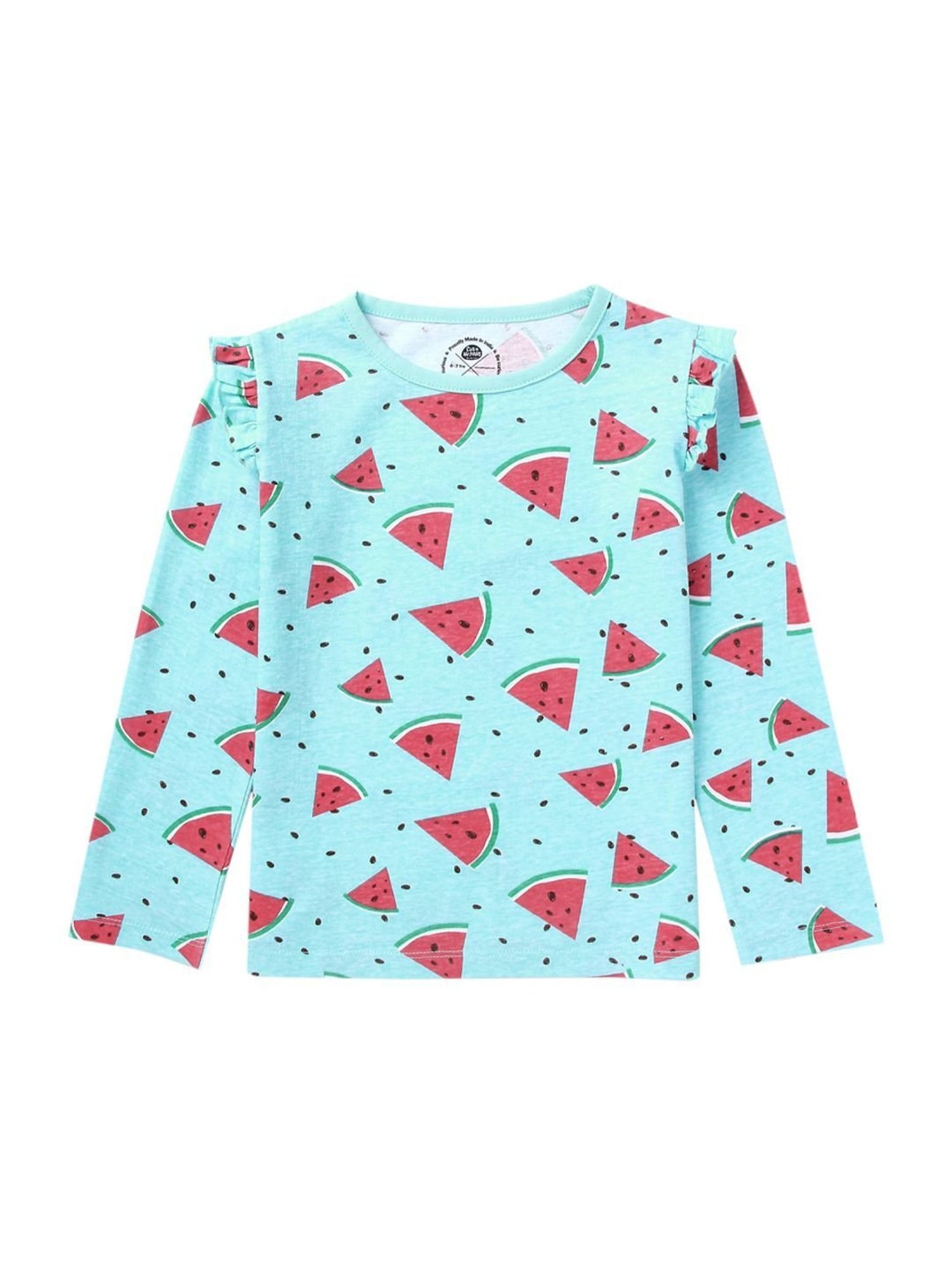 Cub McPaws Girls Aqua Blue & Red Cotton Printed Full Sleeves T-Shirt Set