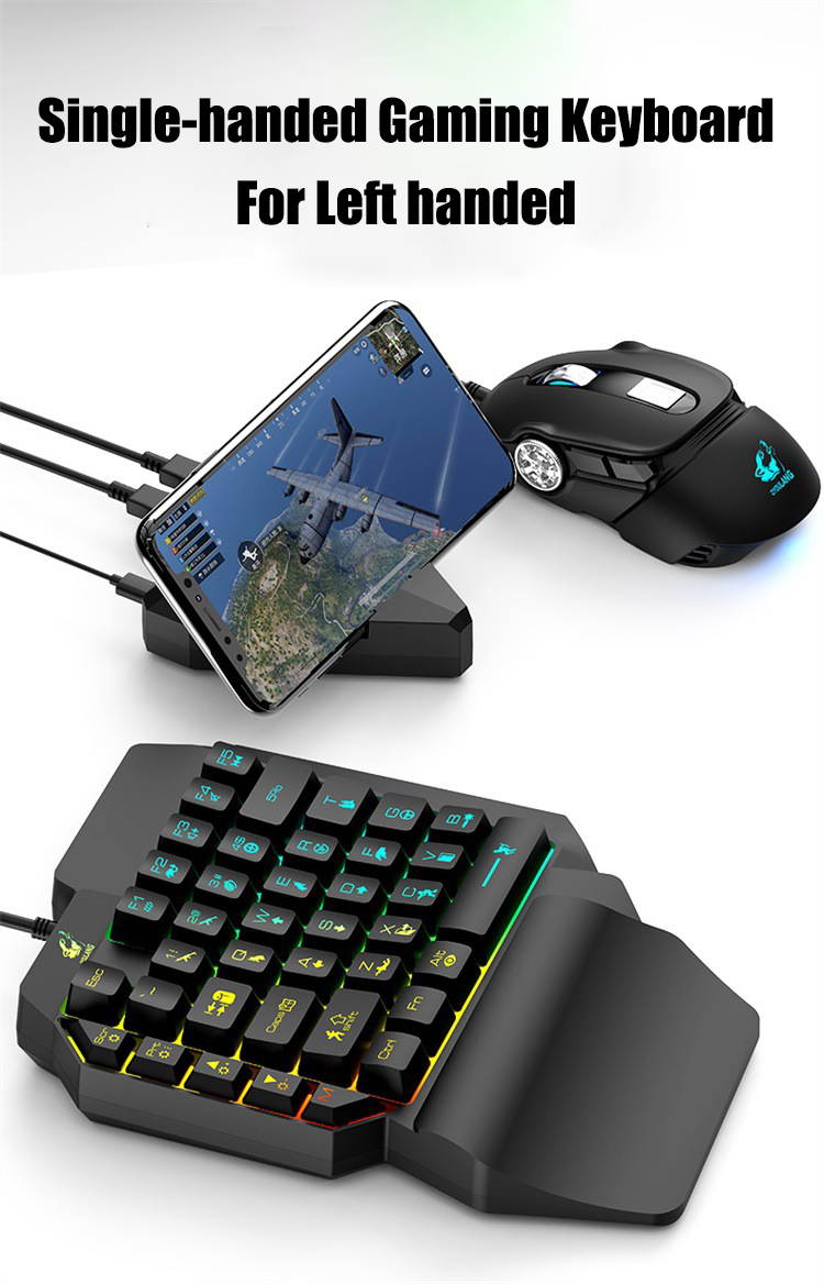 HISPETECH Plug and Play K15 Gaming Keyboard Backlit One Handed USB Wired Keyboard Mechanical Feeling 39 Keys Ergonomic Large Hand Rest for PC Computer PUBG