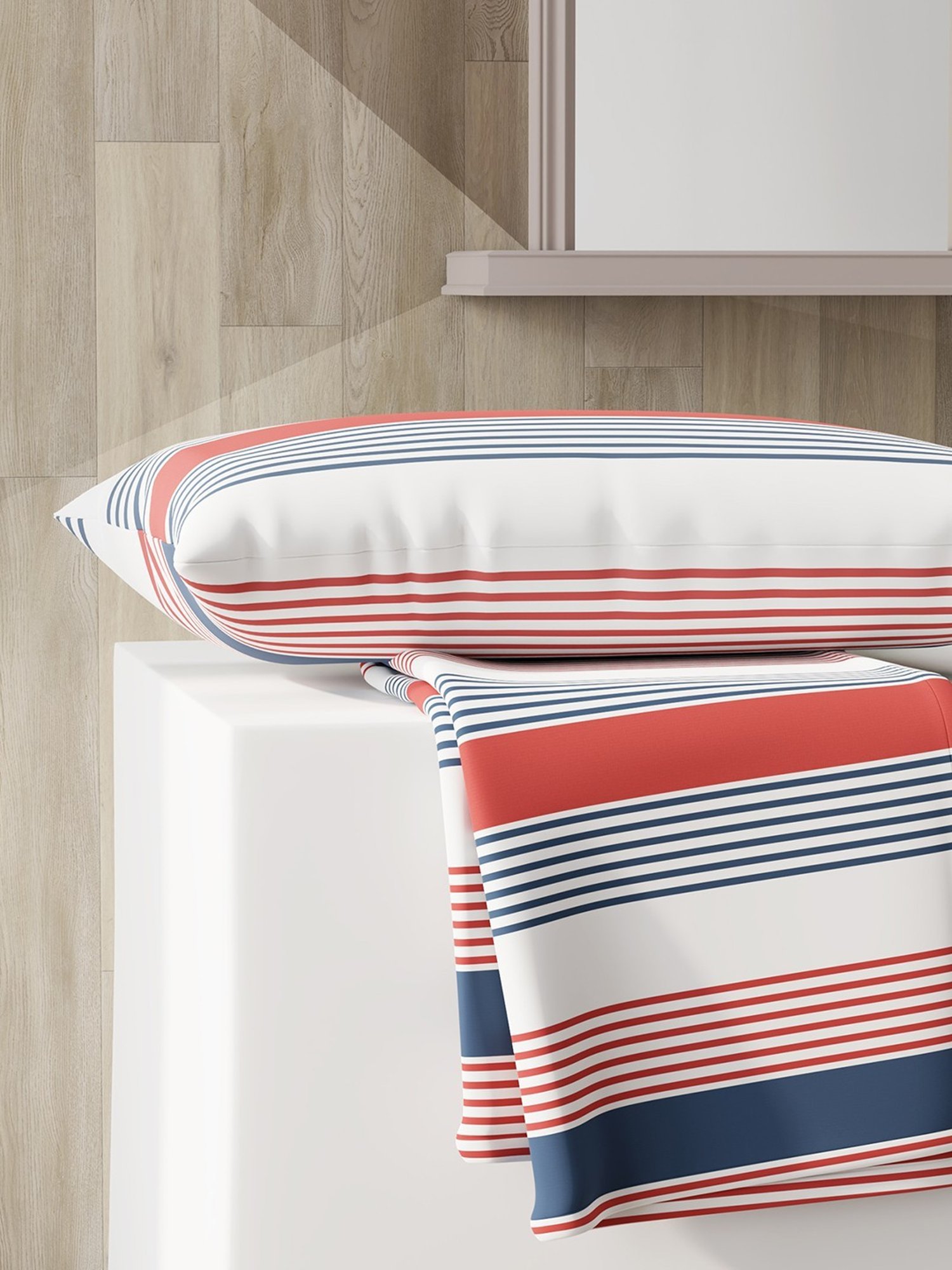 Layers Zen Red & Blue Cotton Blend 225 TC Single Bedsheet with Pillow Cover