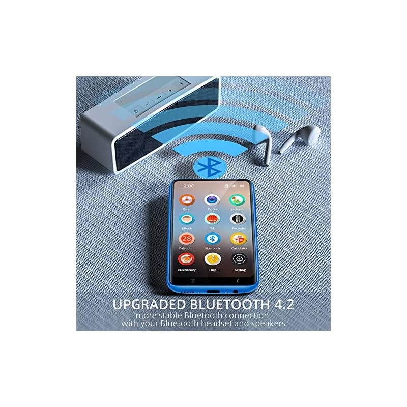 MP3 Player with Bluetooth, 4.0" Full Touchscreen Mp4 Mp3 Player with Speaker, 8GB Portable HiFi Sound Mp3 Music Player with FM Radio, Voice Recorder, E-Book, Supports up to 128GB TF Card Blue