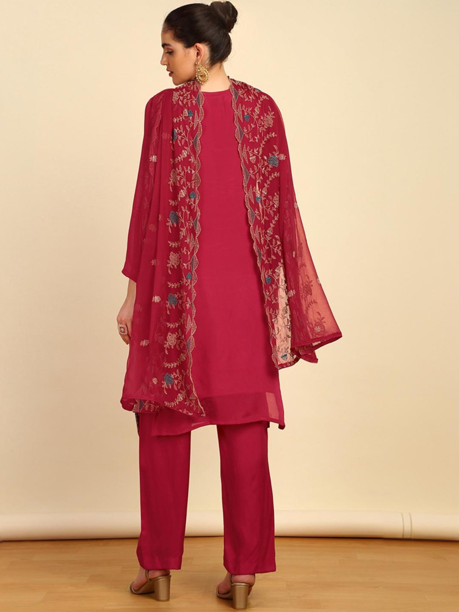 Soch Womens Magenta Crepe Unstitch Dress Material With Sequins