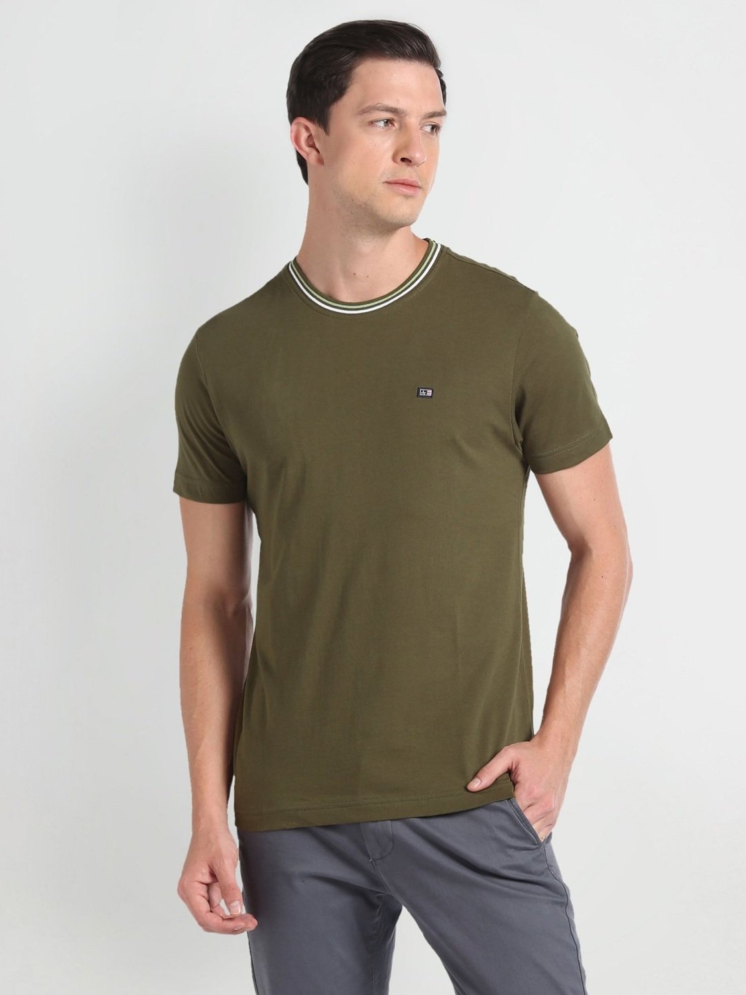 Arrow Sport Green Cotton Regular Fit T-Shirt