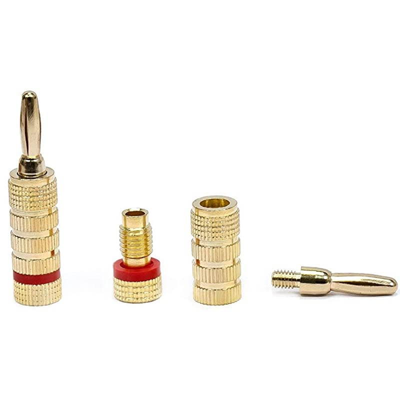 109436 Gold Plated Speaker Banana Plugs 5 Pairs Closed Screw Type amp Banana Binding Post TwoPiece Inset Wall Plate for 2 Speakers Coupler Type