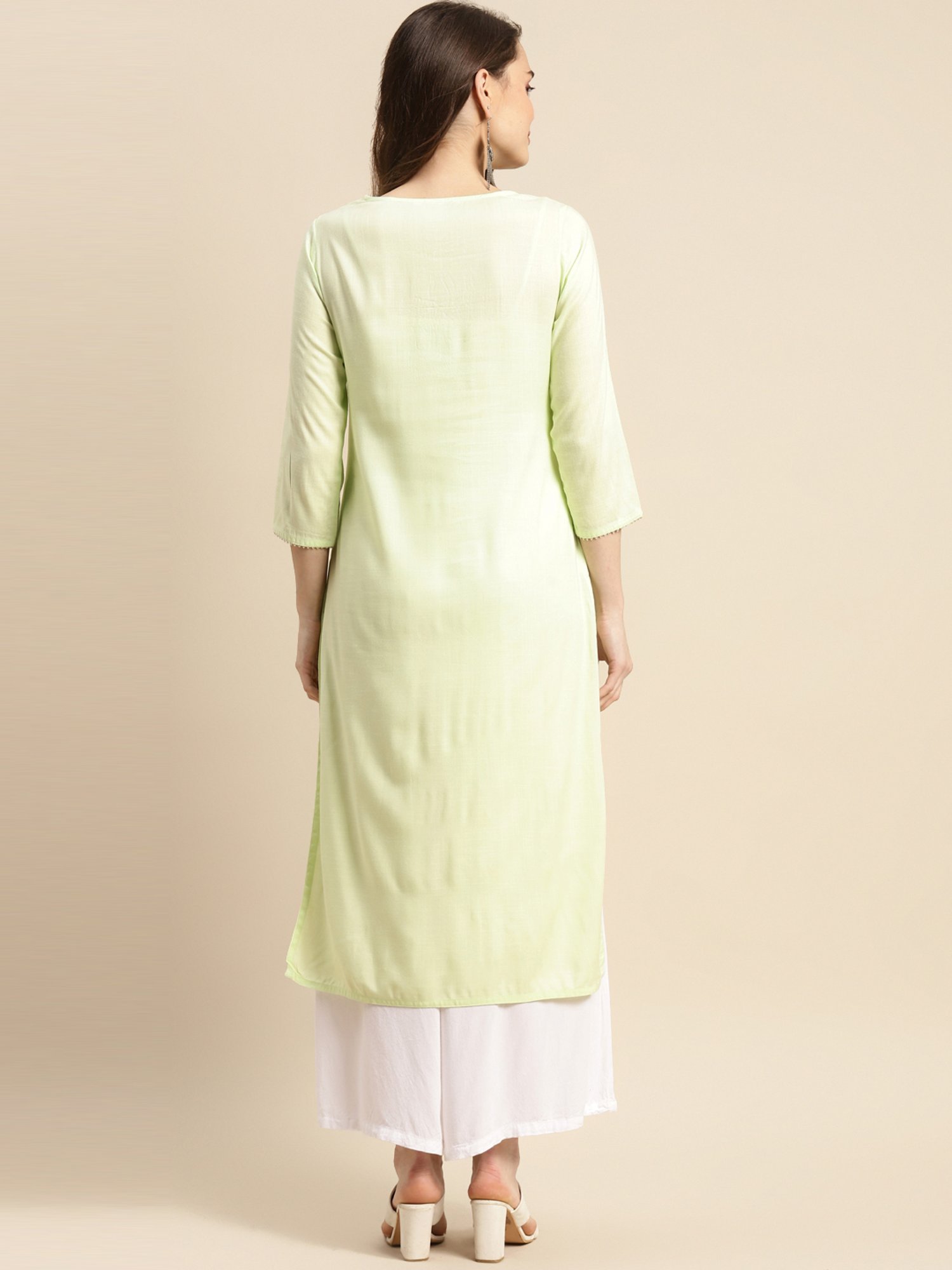 Prakrti Green Embroidered Straight Kurta