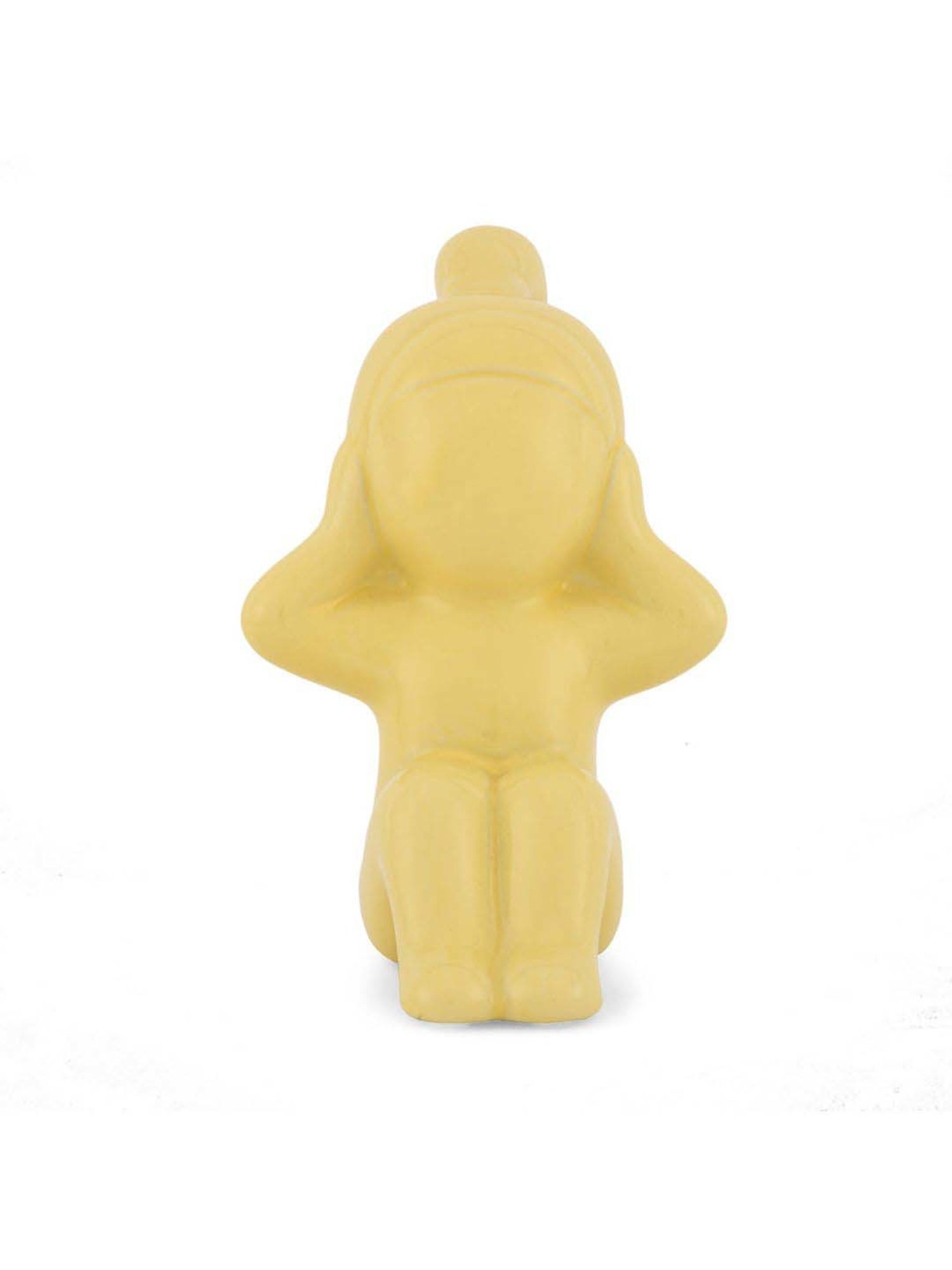@home Yellow Resin Girl Hear No Evil Decorative Showpiece
