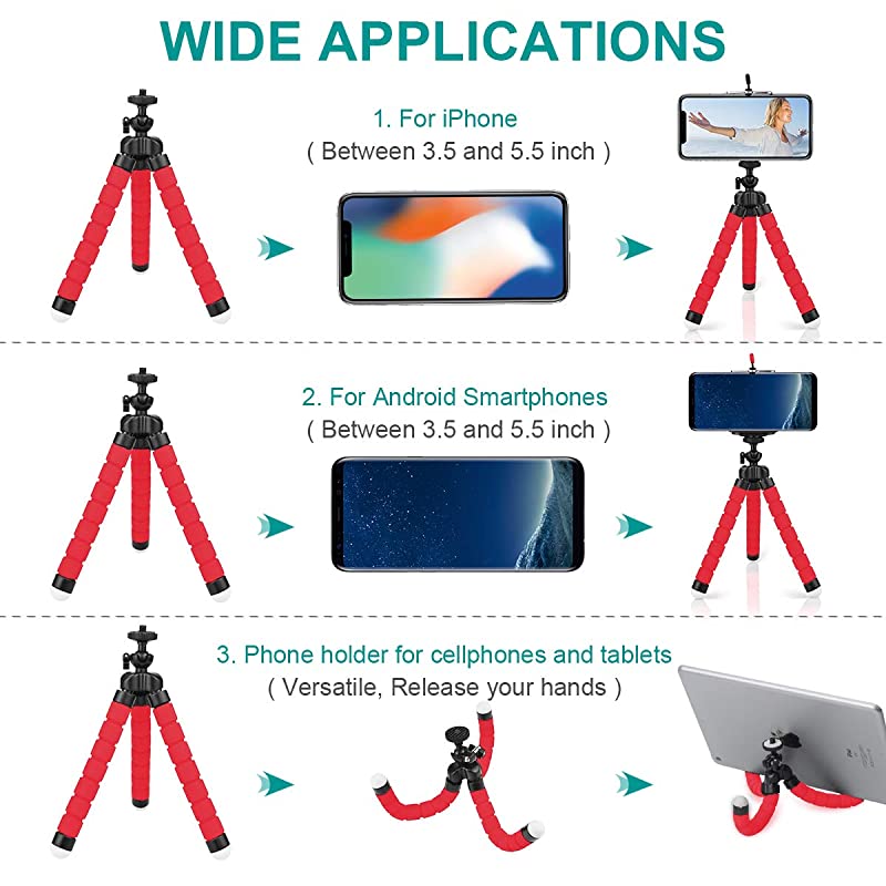 Portable Tripod Mini Bluetooth Flexible Tripod with 360 Remote Control with 14 Screws for iPhone 88 Plus77 Plus Samsung Galaxy S7 S7 Edge Huawei Sony Xperia and etc up to 55Red