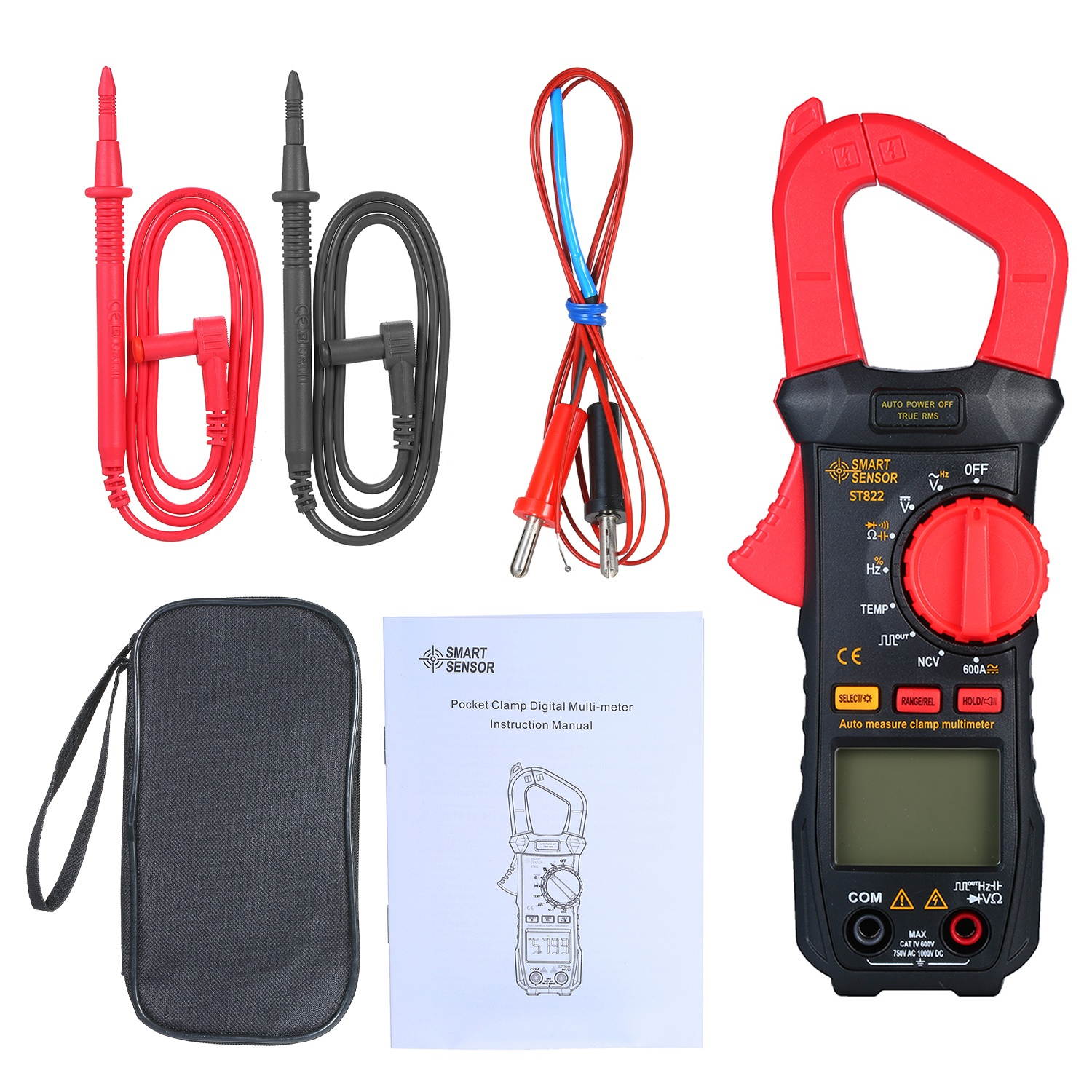 SMART SENSOR Digital Clamp Meter High Precision Manual Range Multimeter DC AC Clamp Ammeter Clamp Gauge ST822
