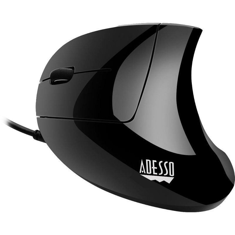 Adesso iMouse E9- Left-Handed Vertical Ergonomic Mouse - Optical - Cable - Black - USB - 2400 dpi - Scroll Wheel - 6 Button(s) - Left-handed Only