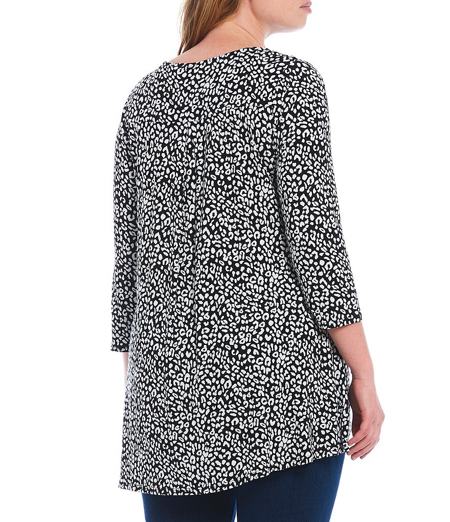 Intro Plus Size Ebony Black Leopard Print Boat Neck 3/4 Sleeve The Legging Tee