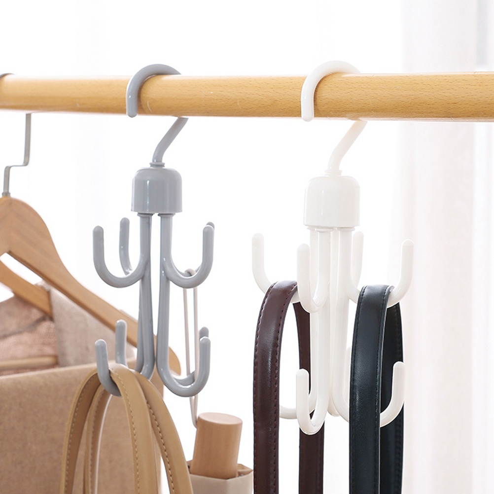 2Pcs 360 Degree Rotating Hangers Tie Hat Scarf Hanging Hooks Multifunctional Wardrobe Hooks (White)