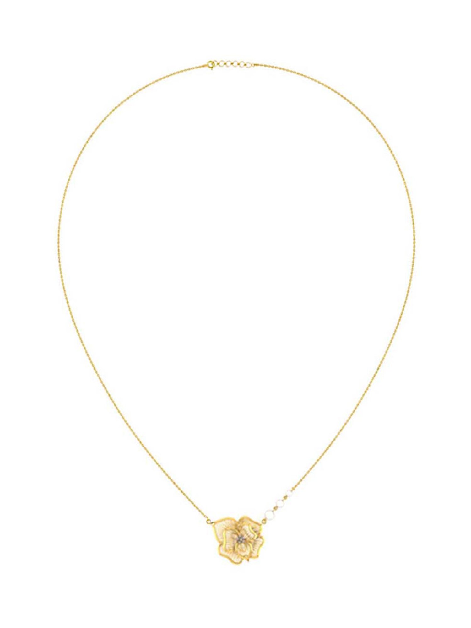 P.C. Chandra Jewellers 18k Gold Diamond Flower-shaped Necklace with 3 Pearls for Women & Girls