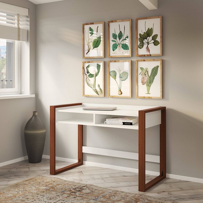 Voss 48"W x 24"D Writing Desk with Shelves Cotton White and Serene Cherry - Kathy Ireland Home
