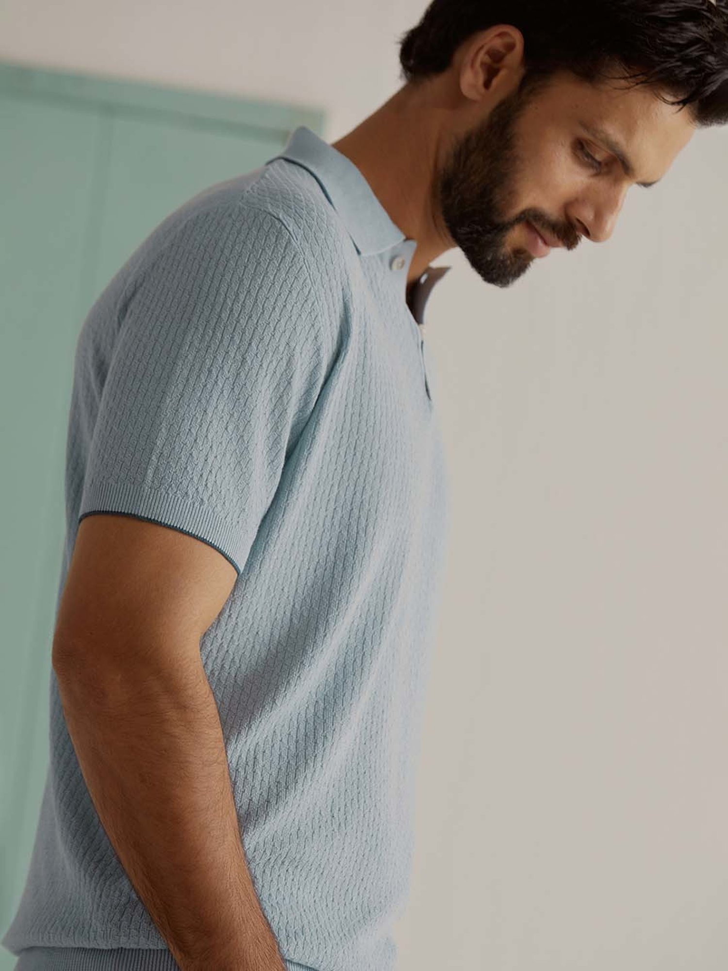 ANDAMEN Sky Blue Regular Fit Polo T-Shirt