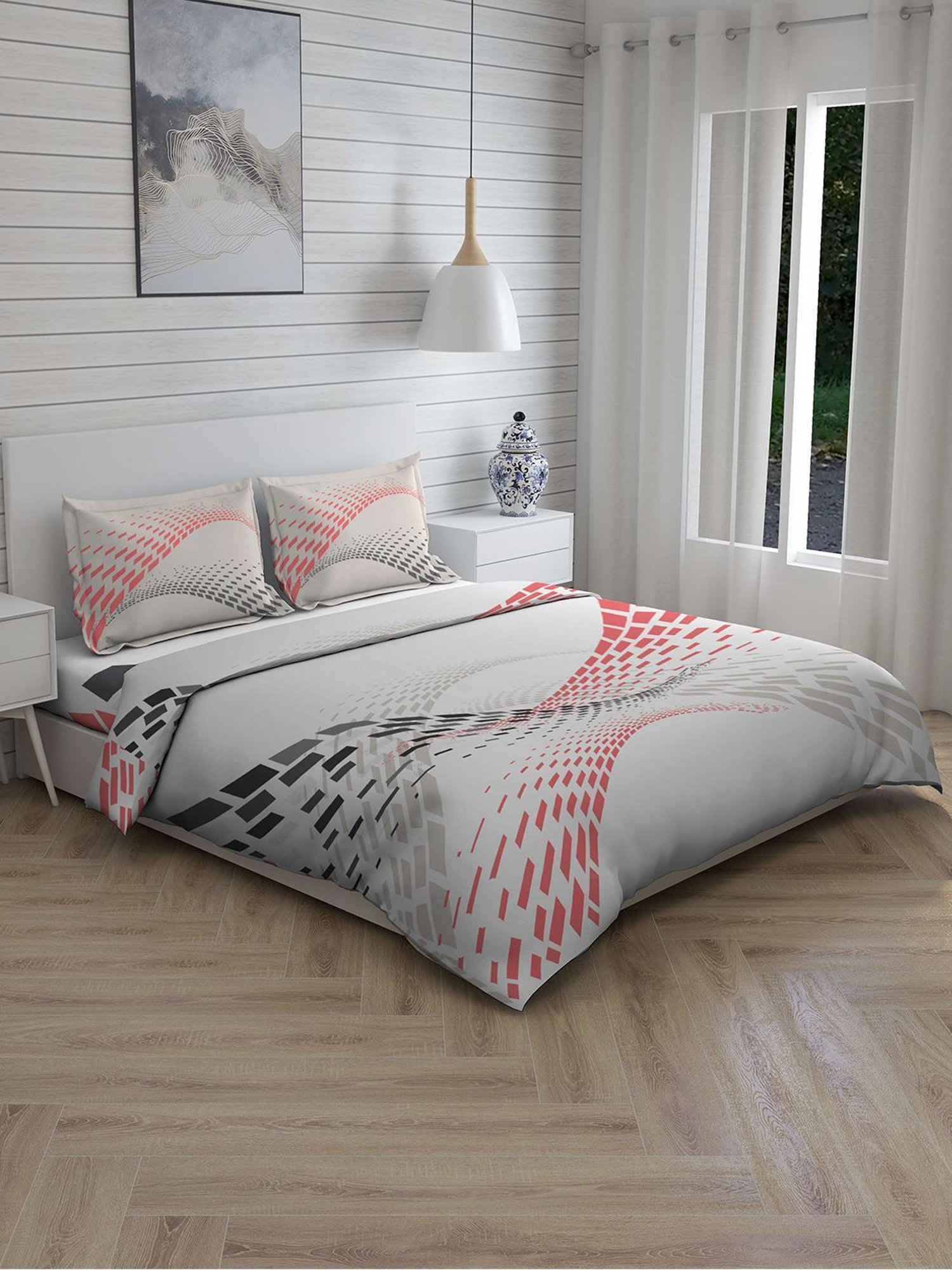 Boutique Living Garnet Printed Multicolor 148 TC Cotton King Bedding Set