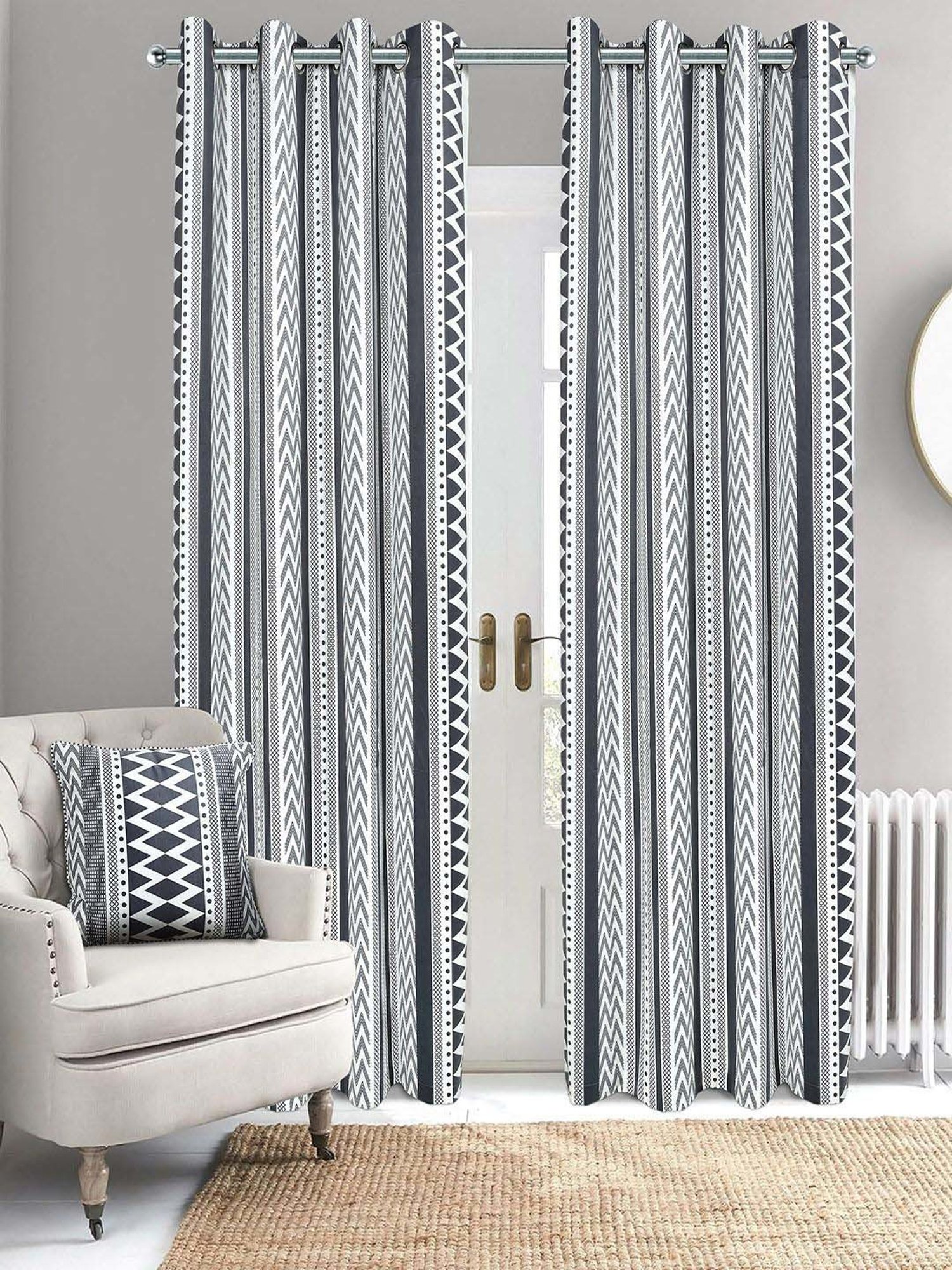 Saralhome Aveda Velvet Boho Print Door Curtain 2pc, Ivory. 4X7 Feet