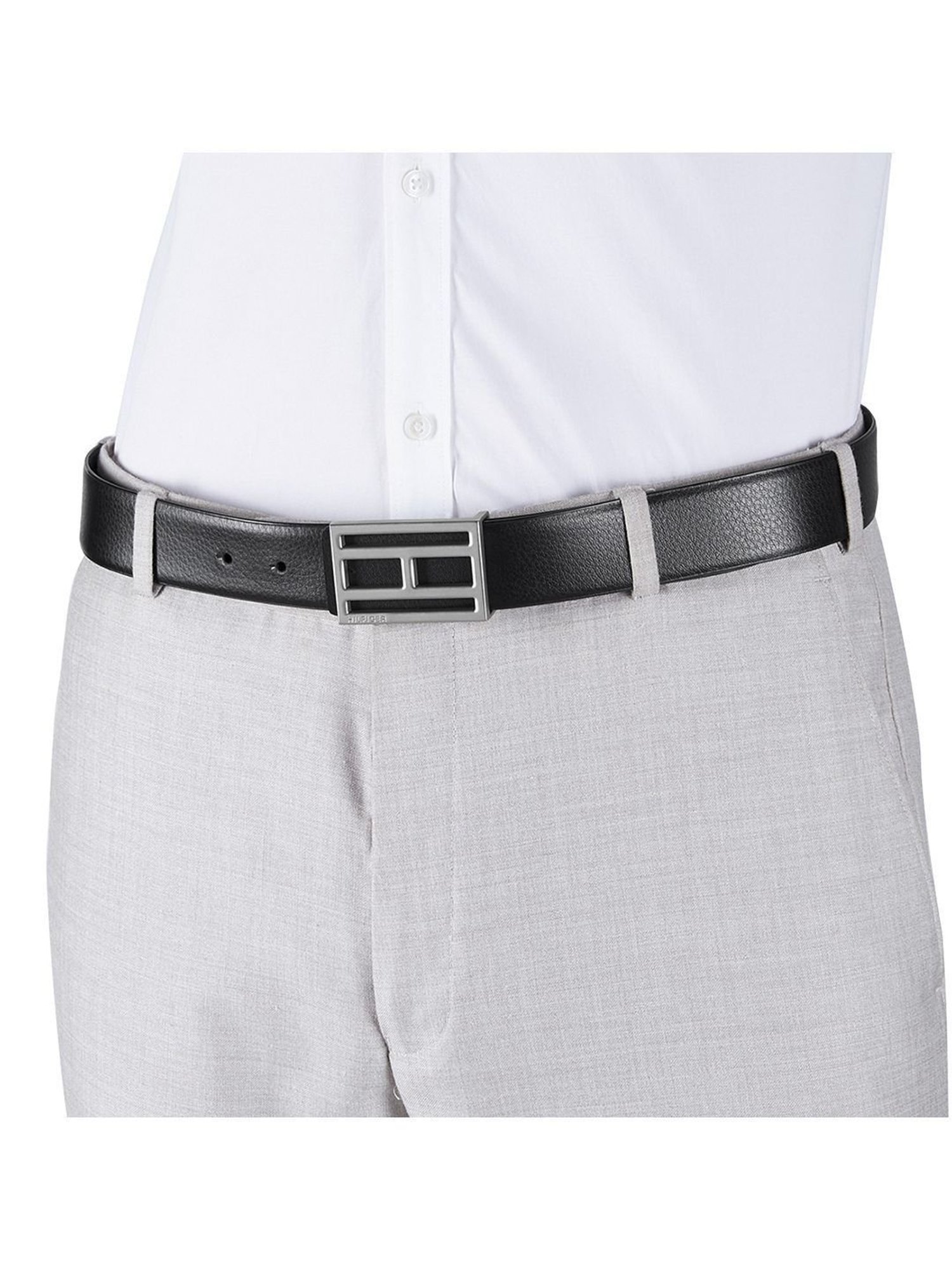 BELWABA Black Textured Formal Leather Belt for Men