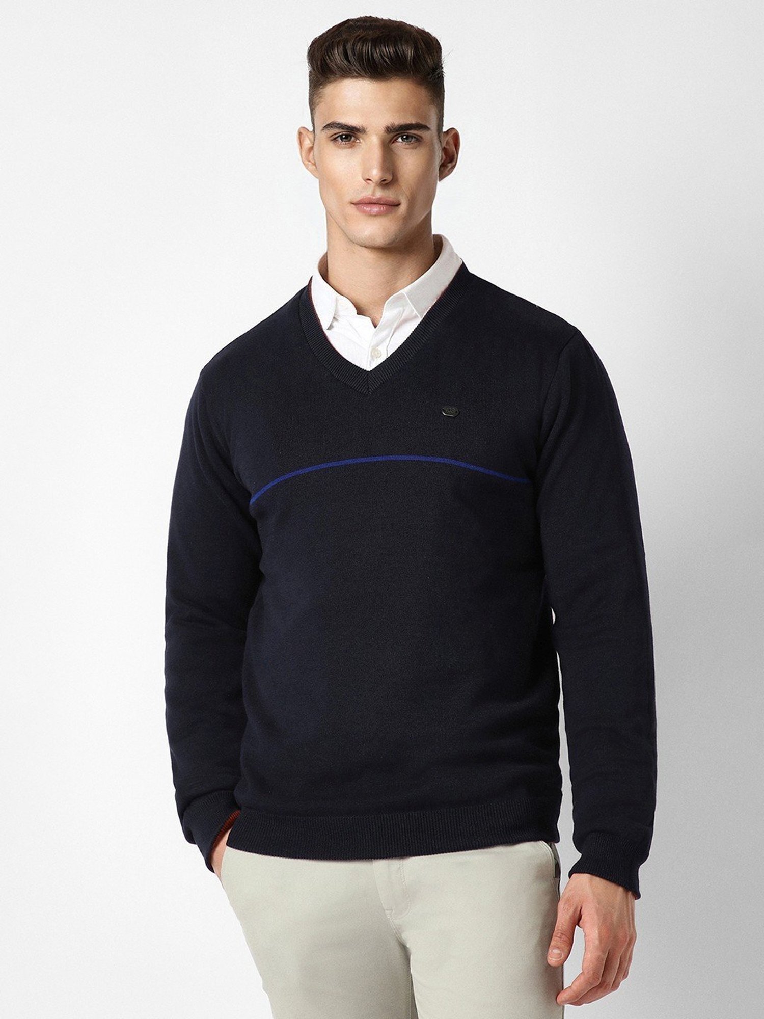 Peter England Black Regular Fit Reversible Sweater