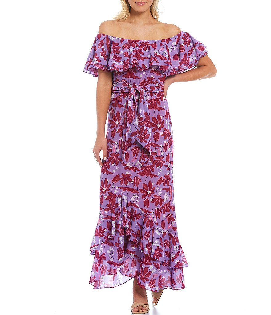 Sachin & Babi Elizabeth Off-the-Shoulder Floral Tiered Hem Maxi Dress