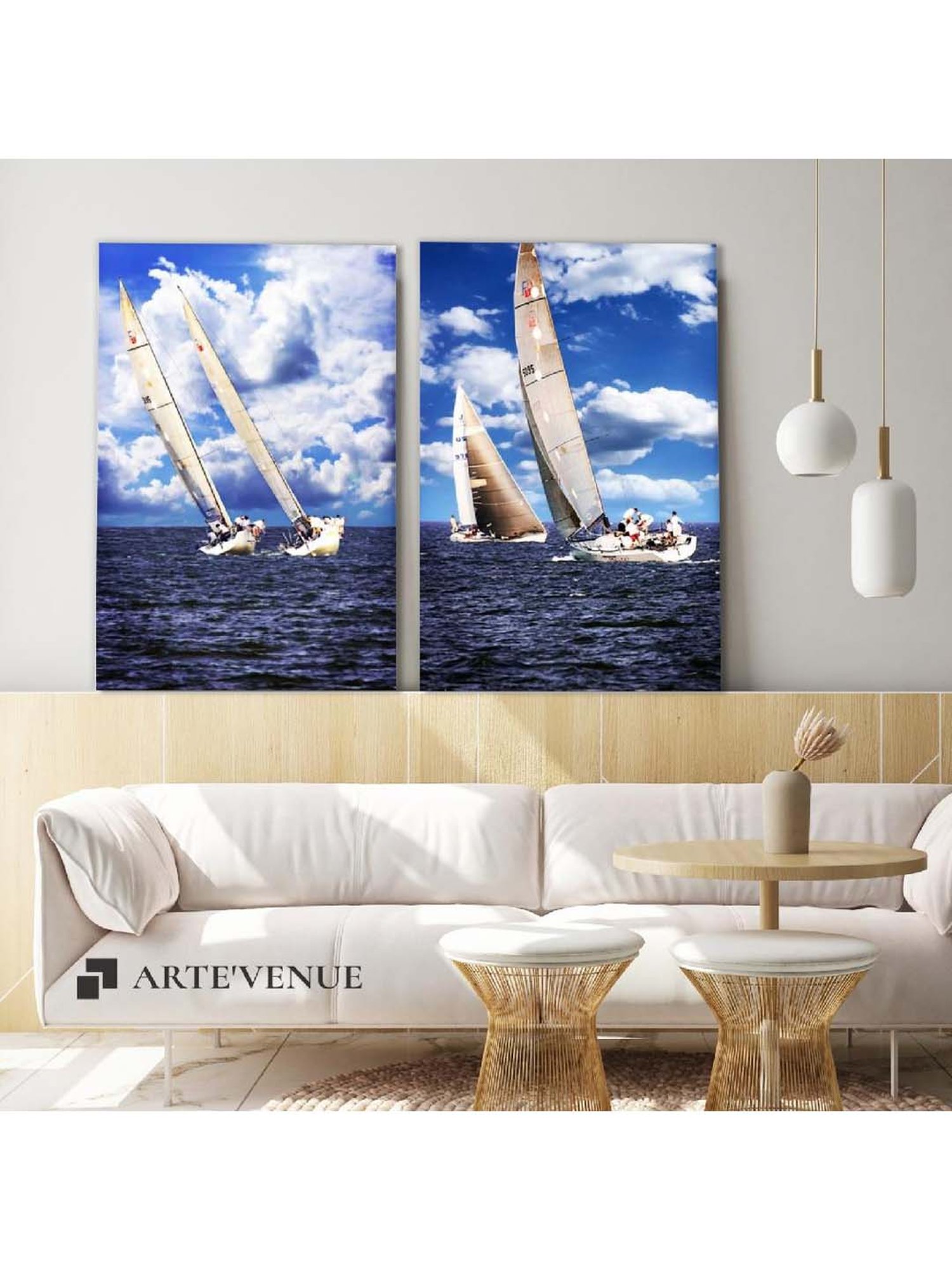 ARTE'VENUE Coming and Going Blue & White Canvas Wall Arts - Set of 2 (10 X 15 inch Each)