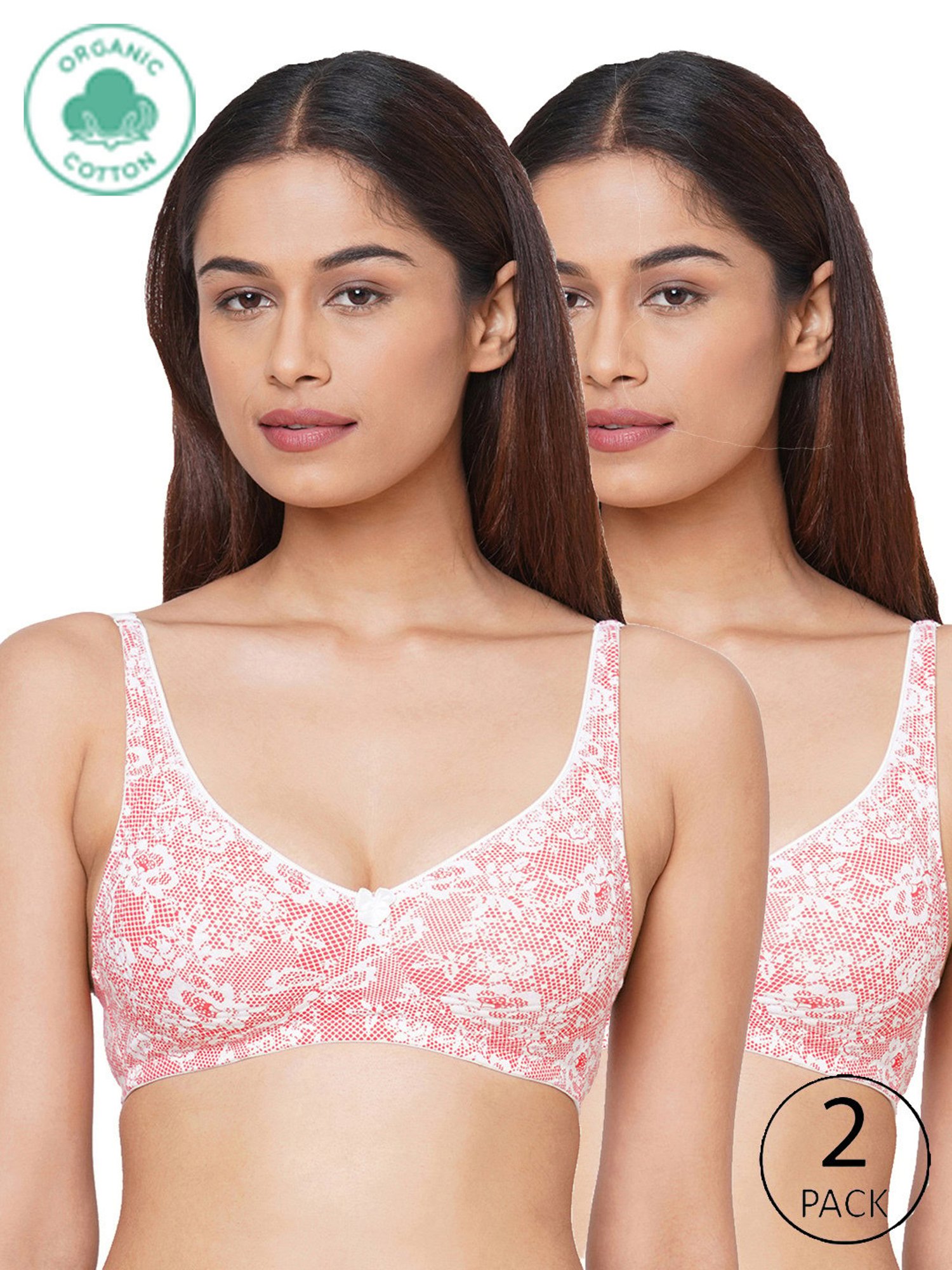 Inner Sense Pink Printed Full Coverage Bra - Pack of 2