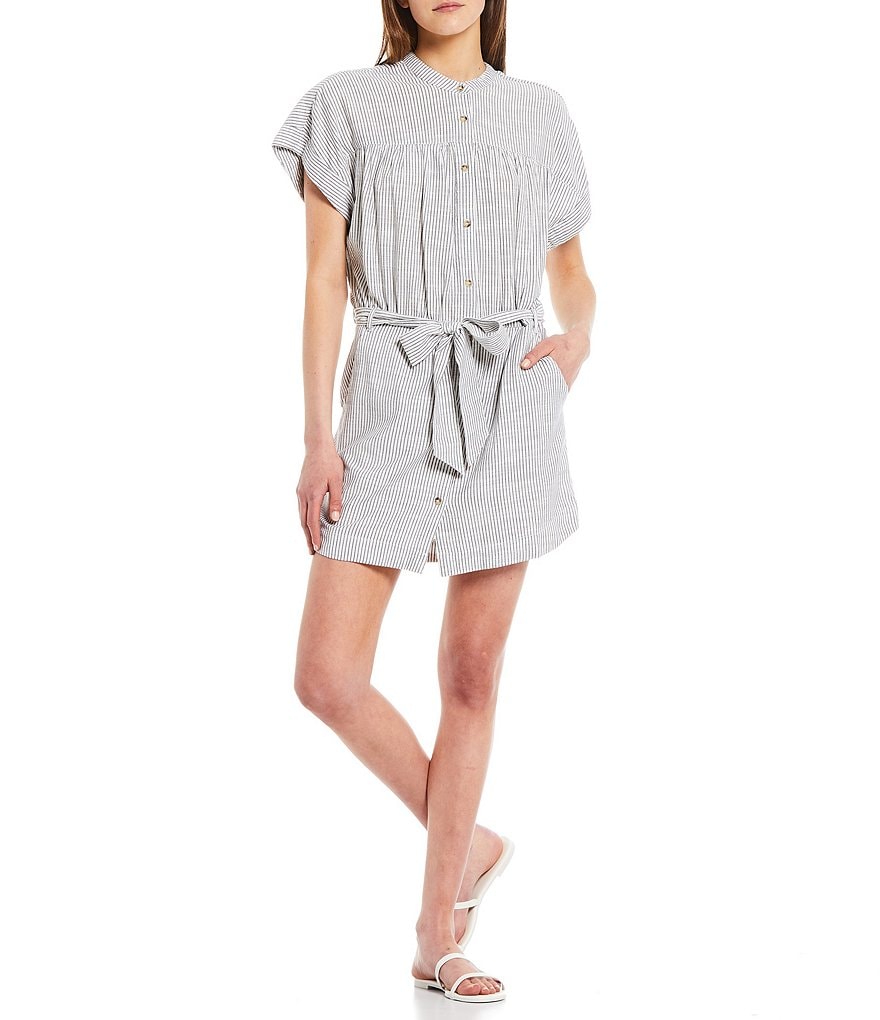 Every Striped Button Front Short Sleeve Shirt Dress