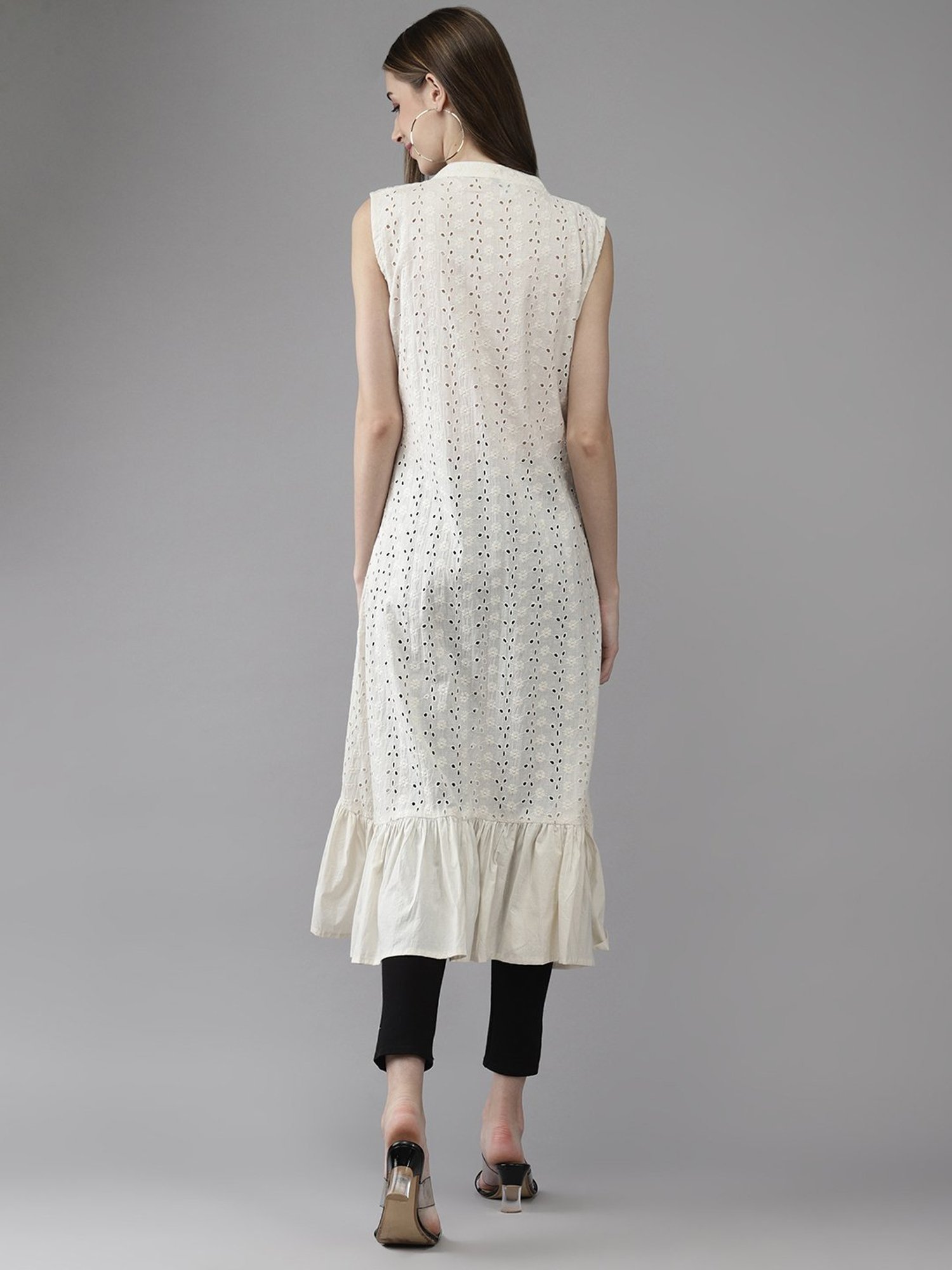 Aarika White Cotton Embroidered Shrug