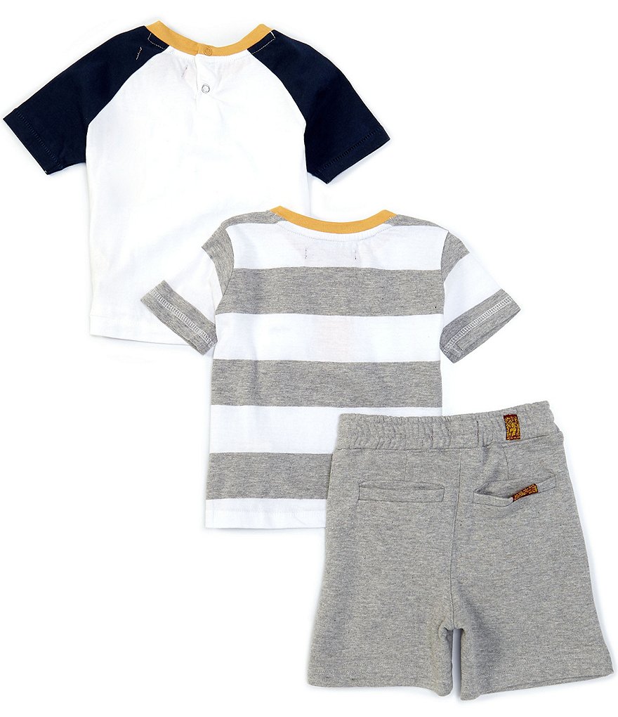 7 For All Mankind Baby Boys 12-24 Months Stripe Henley Tee, Colorblock Raglan Tee, & Pull-on Knit Shorts Set