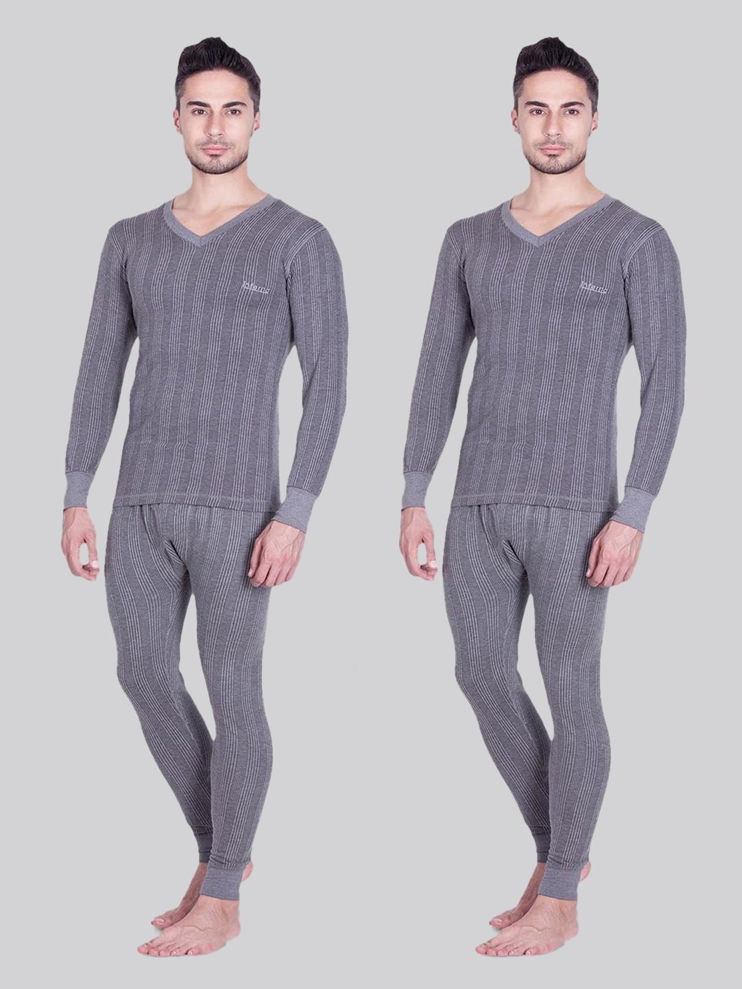 LUX Inferno Charcoal Skinny Fit Striped Thermal Set - Pack of 2