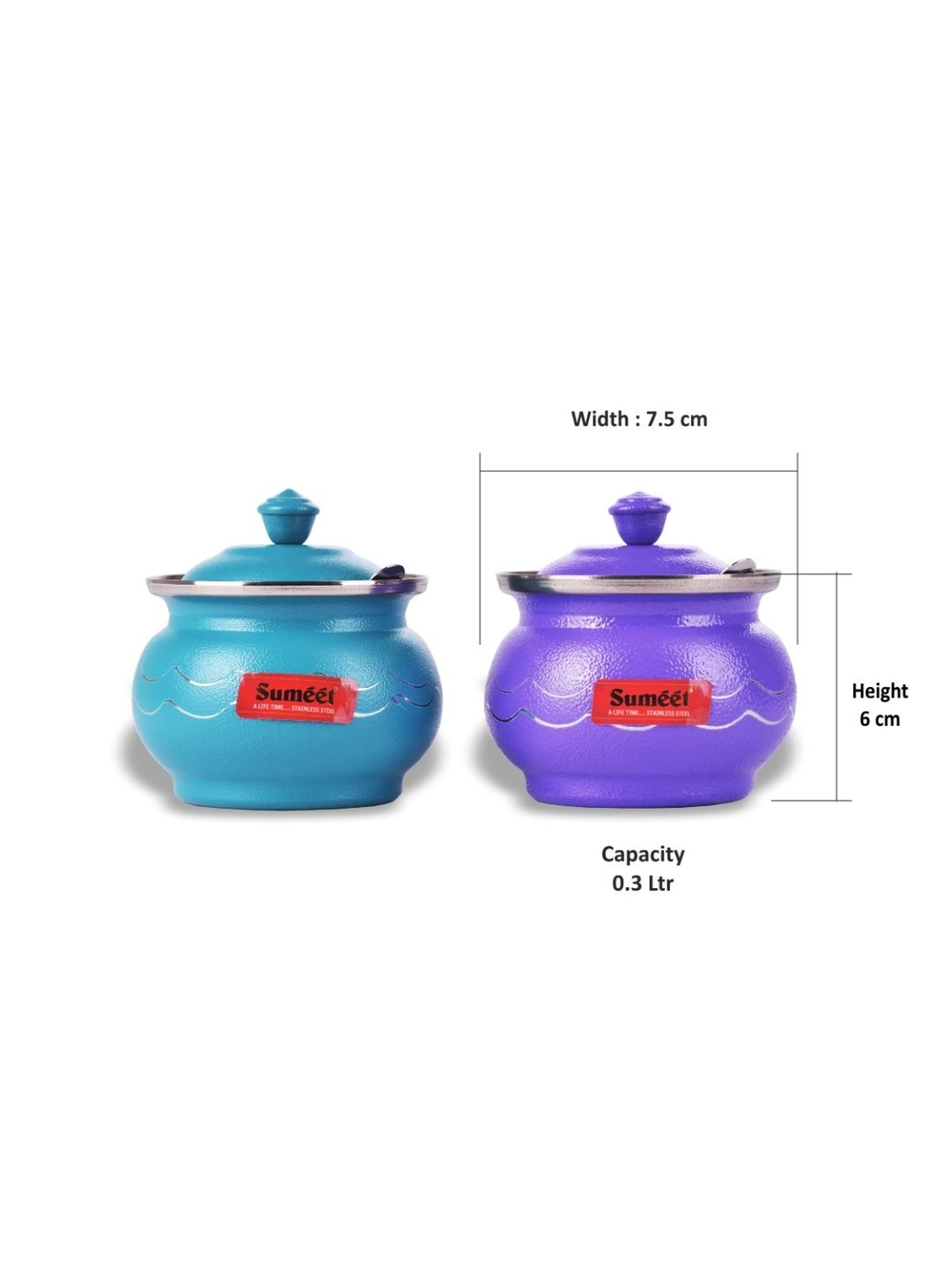 Sumeet Stainless Steel 2 Pc Ghee Pot Set -  Capacity 300Ml, Dia - 7.5cm (Each)