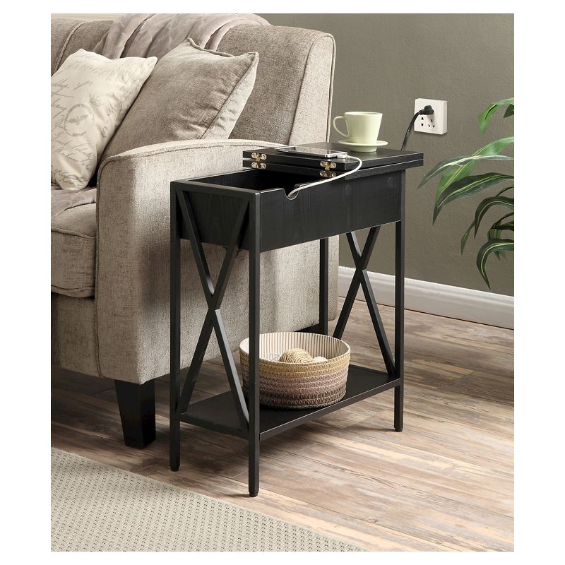 Tucson Flip Top End Table with Charging Station Black - Breighton Home
