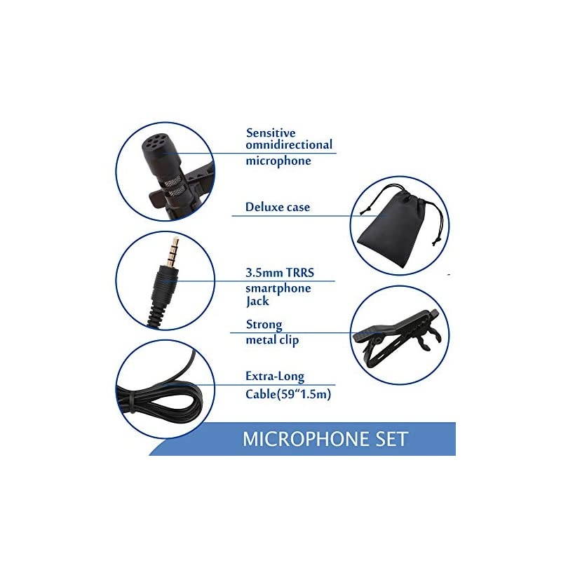 59 inch Wired Lavalier Lapel Microphone, 3Pack 3.5mm Portable Clip on Omnidirectional Mic Condenser for Recording Podcast PC Laptop Android iPhone YouTube Interview ASMR