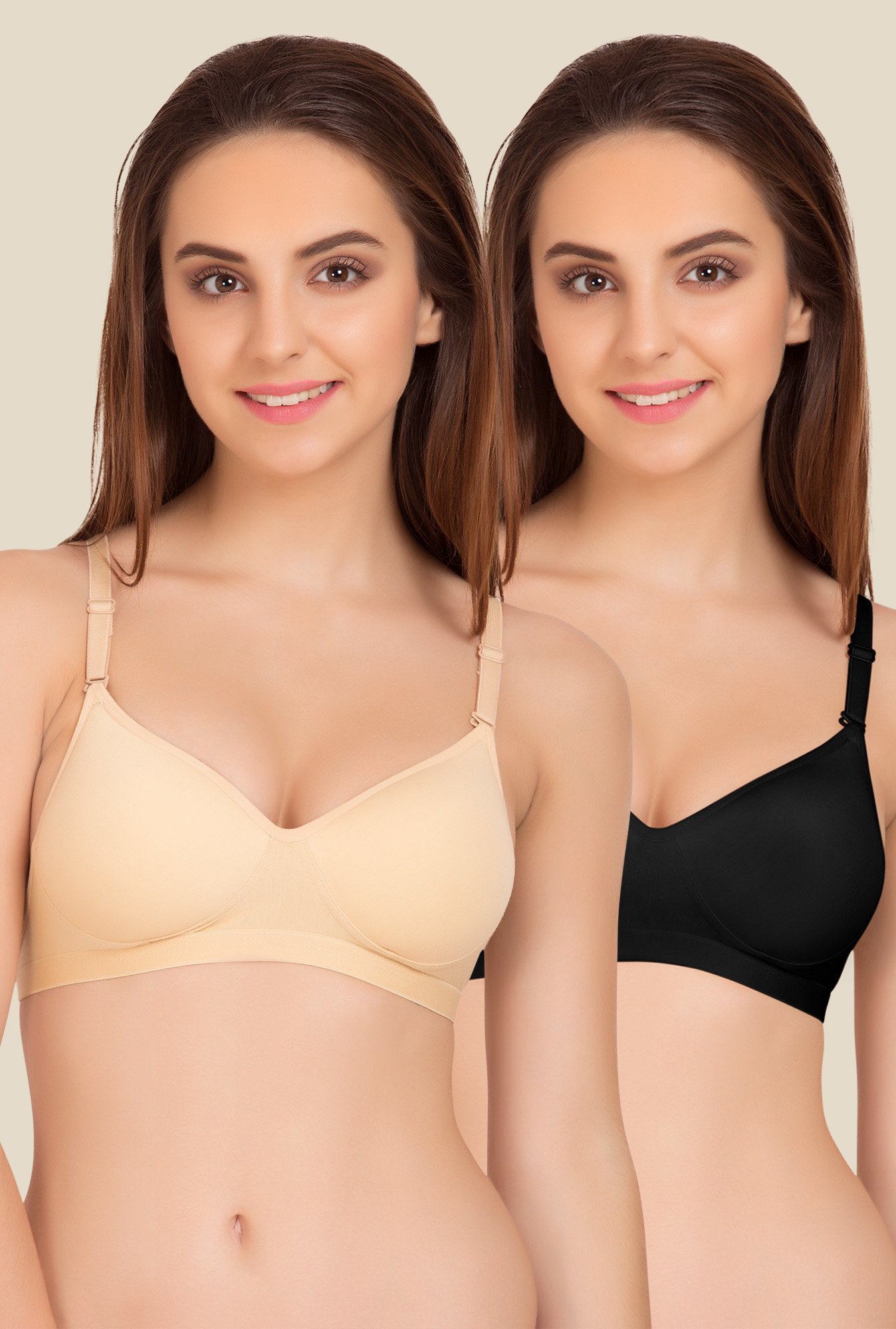 Tweens Beige & Black Padded Bra (Pack Of 2)