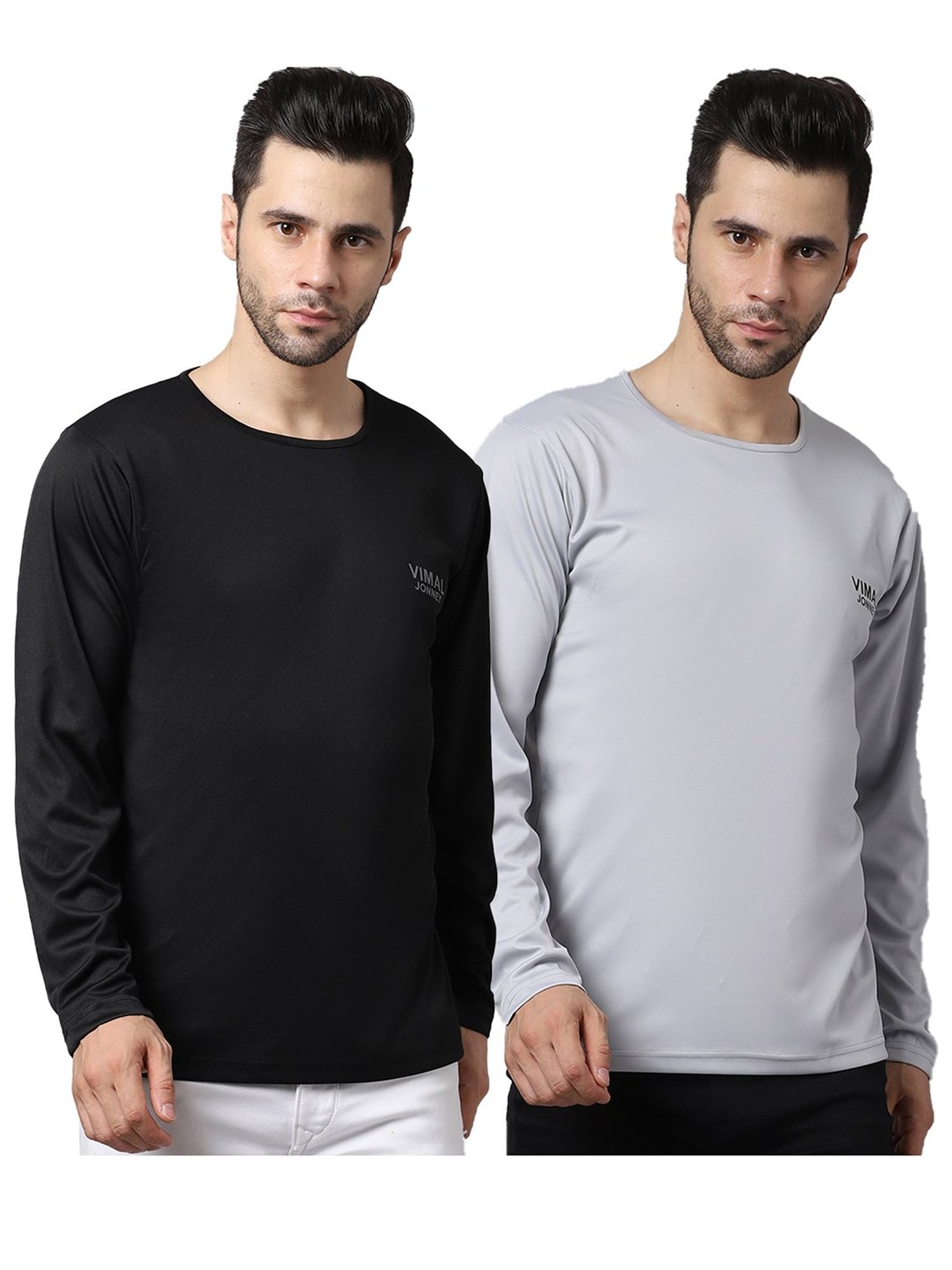 Vimal Jonney Light Grey & Black Sports T-Shirt - Pack of 2