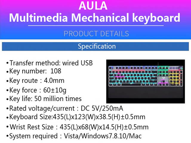 AULA F2088/F2058 Mechanical Gaming Keyboard Detachable wrist rest Multimedia Knob, 104 Keys Anti-ghosting Marco Programming metal panel LED Backlit keyboard for PC Gamer (Punk keycap)