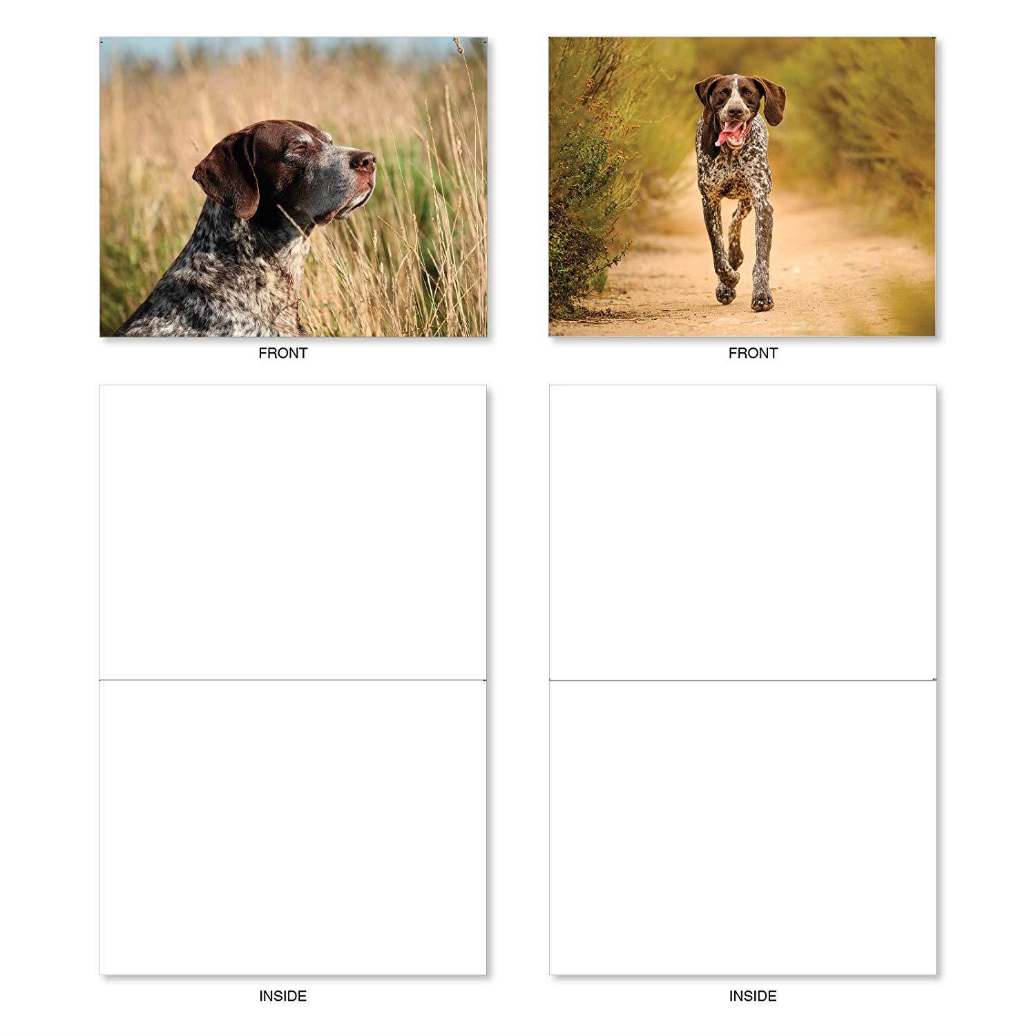 Playful Pointers - 10 Assorted Blank Note Cards with Envelopes (4" x 5-1/8") - Adorable German Shorthaired Dog Breed All-Occasion Greeting Cards - Puppy & Animal Notecard Stationery #AM6297OCB-B1x10