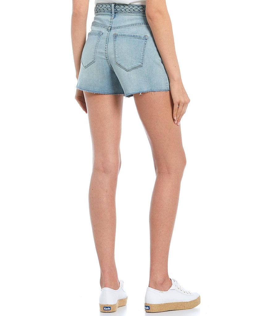 Frayed High-Rise Braid Denim Shorts