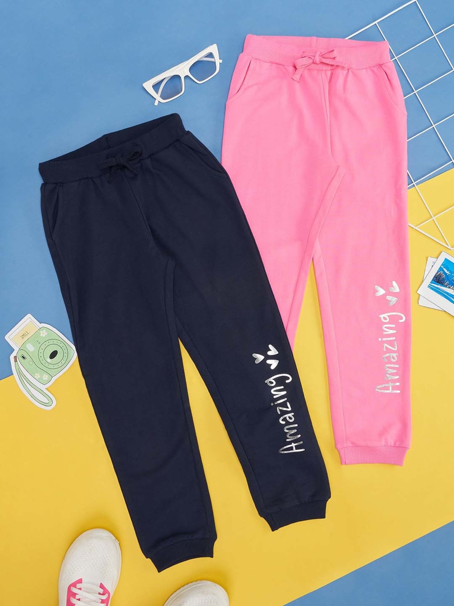 Pantaloons Junior Black Cotton Printed Trackpants