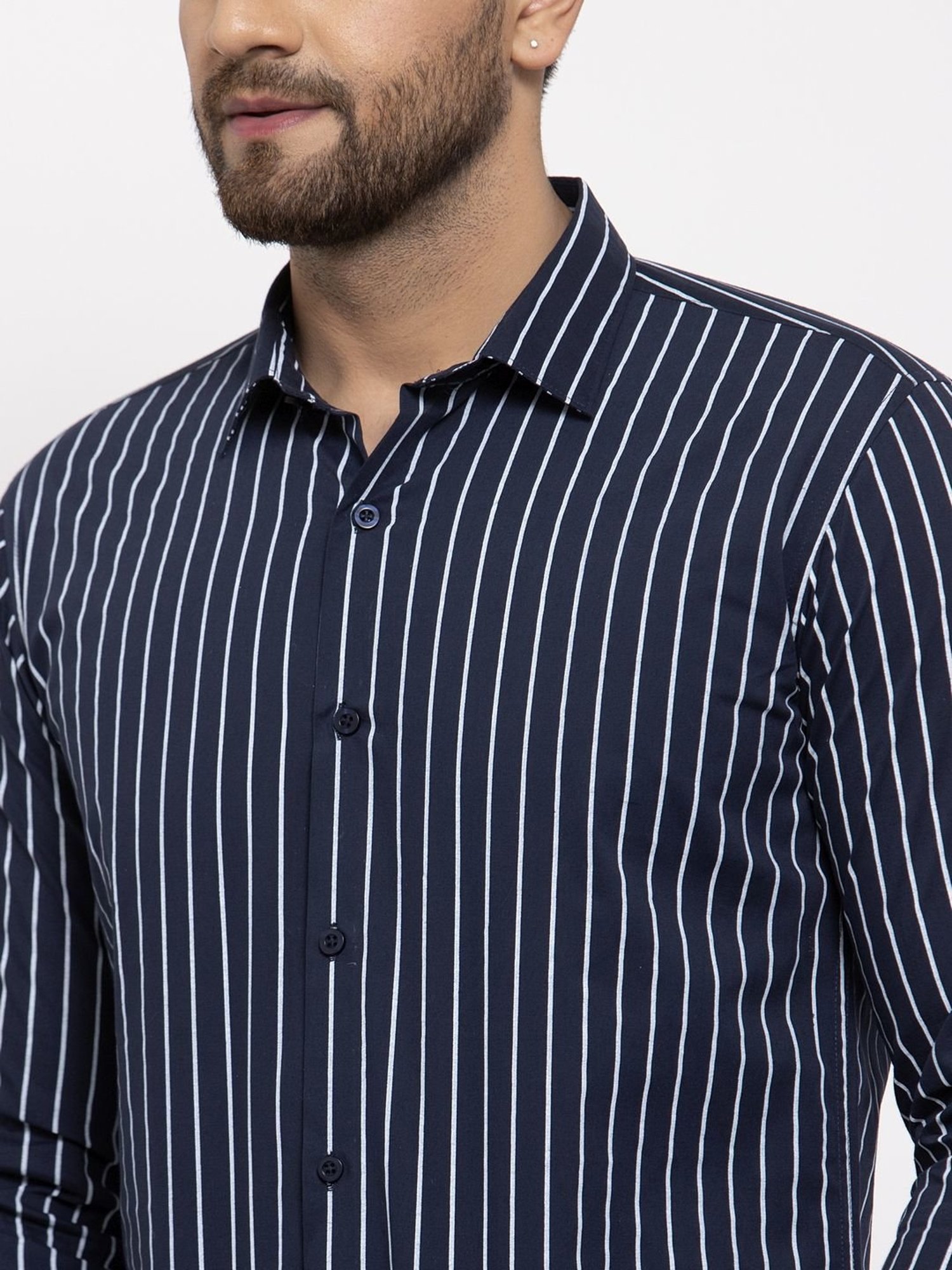 Jainish Navy Regular Fit Striped Shirt