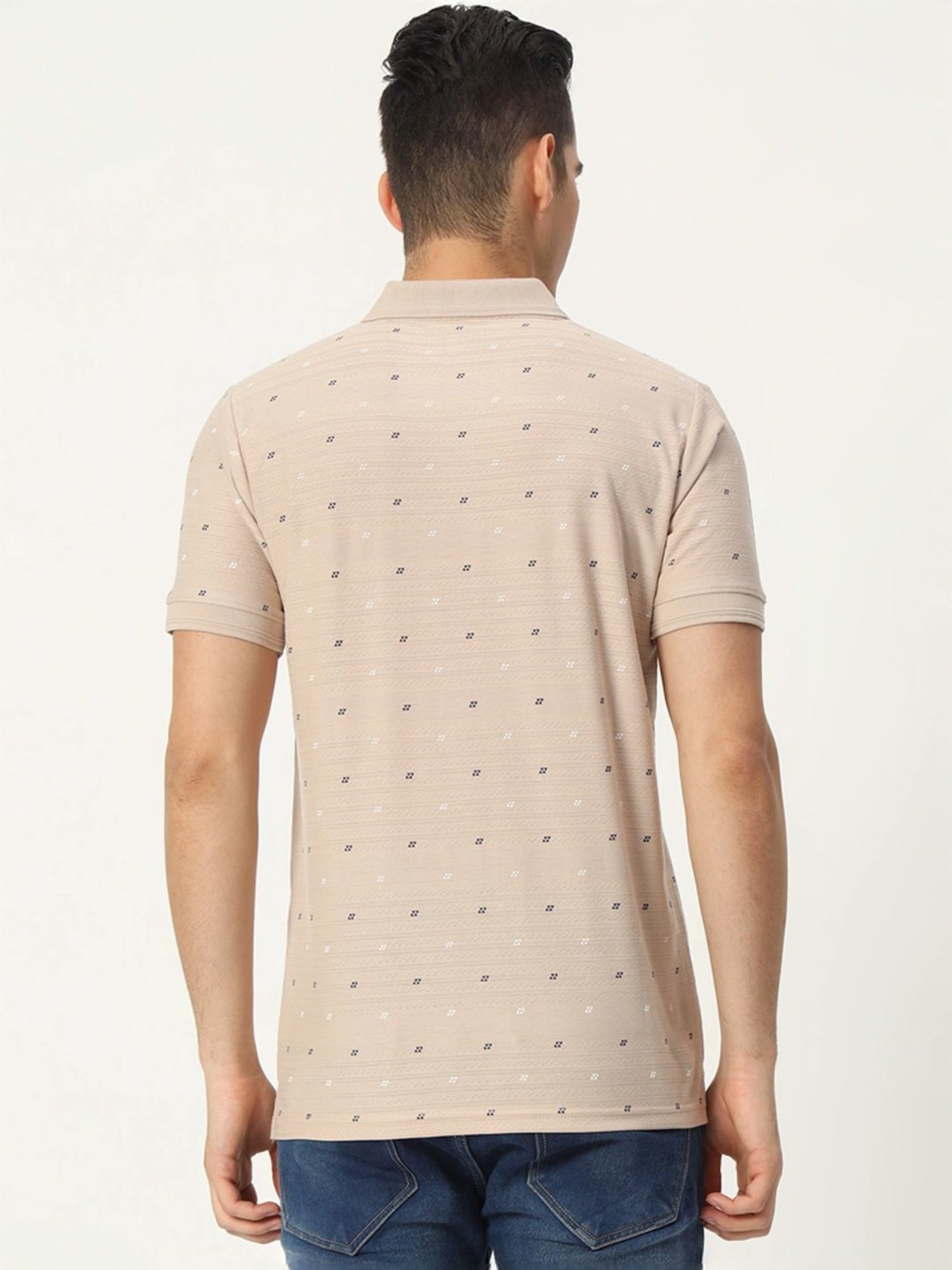 Tab91 Beige Regular Fit Printed Polo T-Shirts