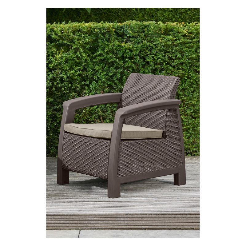 Bahamas Outdoor Resin Patio Armchair with Cushion Brown - Keter