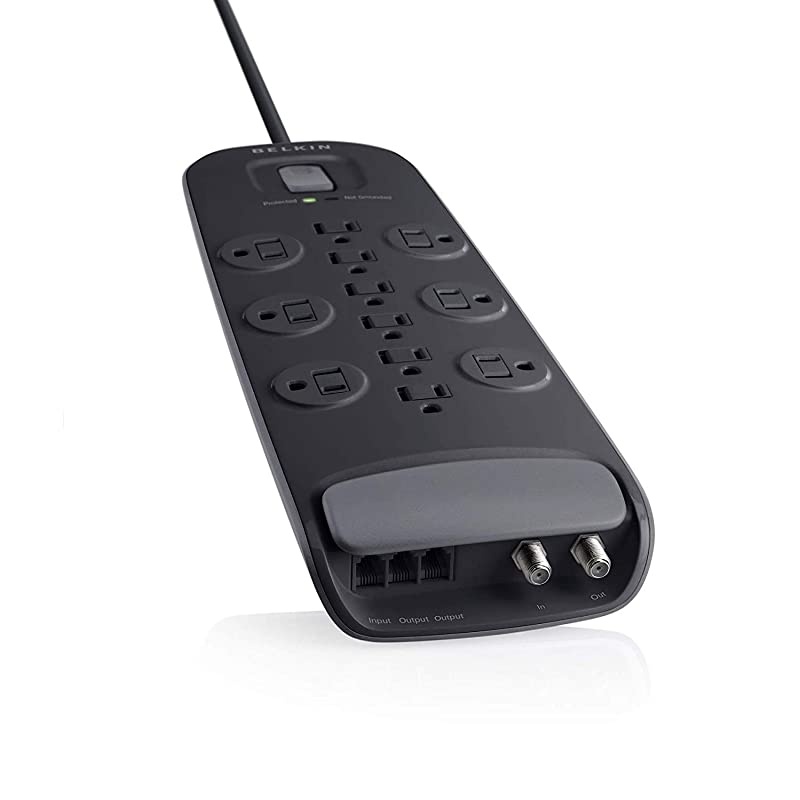 12Outlet Power Strip Surge Protector wFlat Plug 8ft Cord Ideal for Computers Home Theatre Appliances Office Equipment 4000 Joules