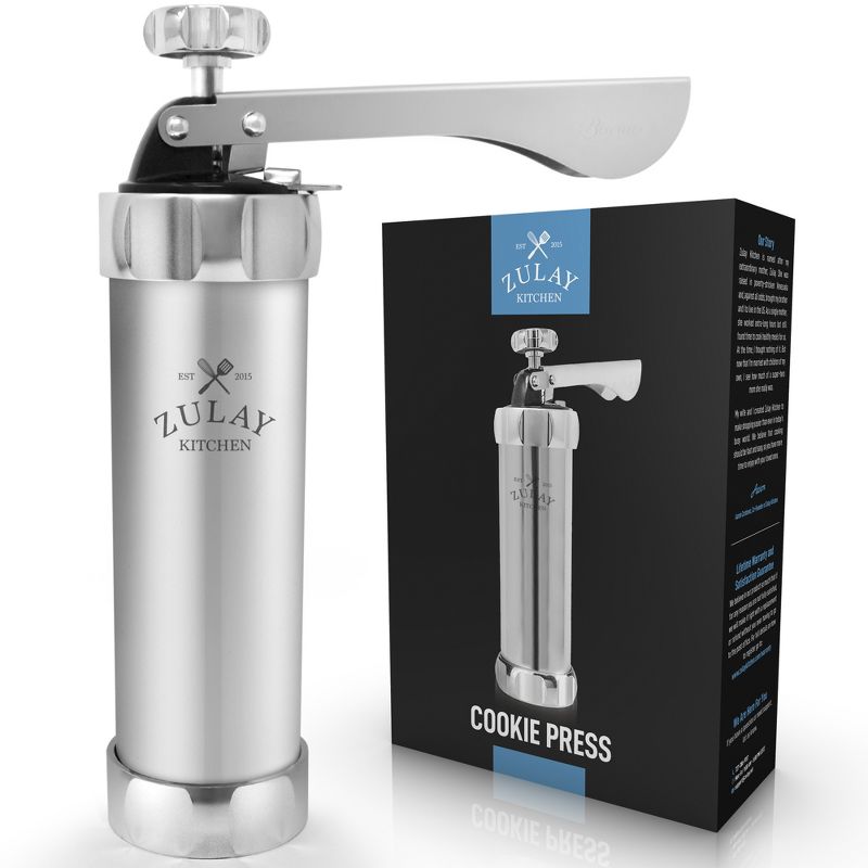 Zulay Kitchen Cookie Press Biscuit and Churro Maker w/ 20 decorative stensils & 4 Icing tips