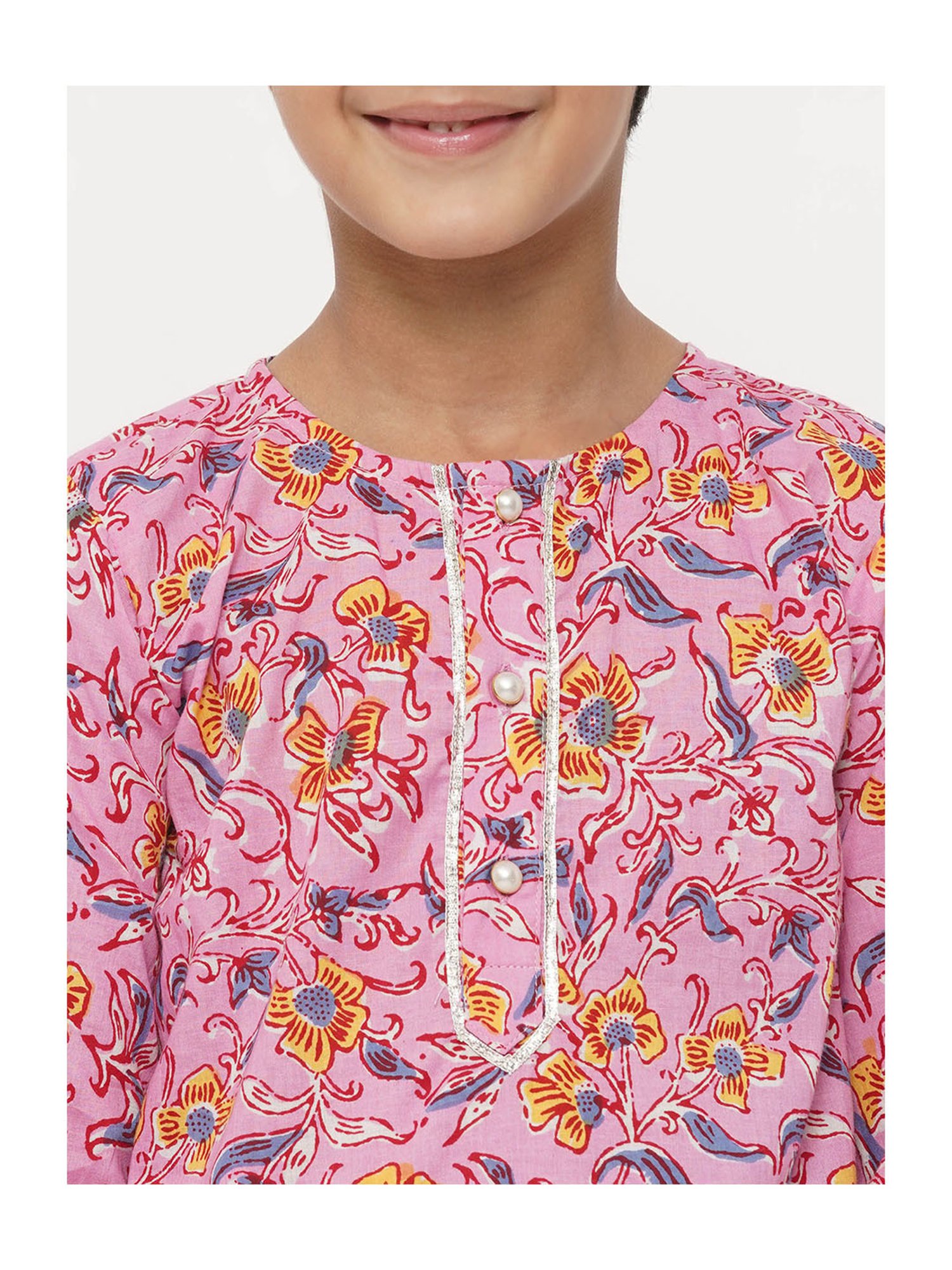 Little Bansi Pink & White Floral 1 Kurta + 1 Pyjamas
