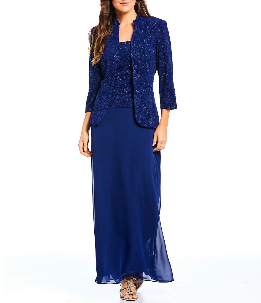 Alex Evenings 2-Piece Glitter Embellished Jacquard Jacket Dress